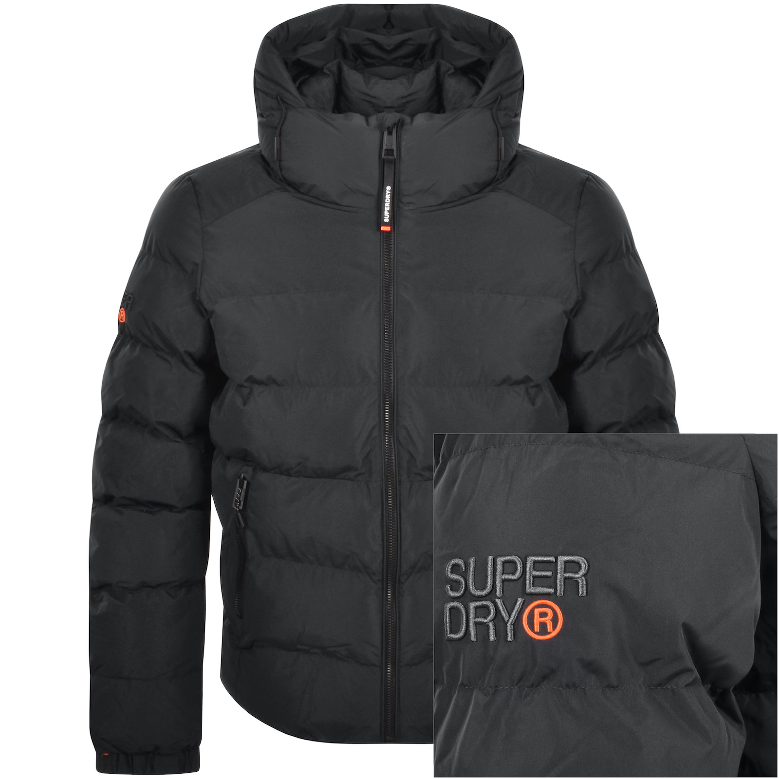 Shop Superdry Hooded Sports Puffer Jacket Grey