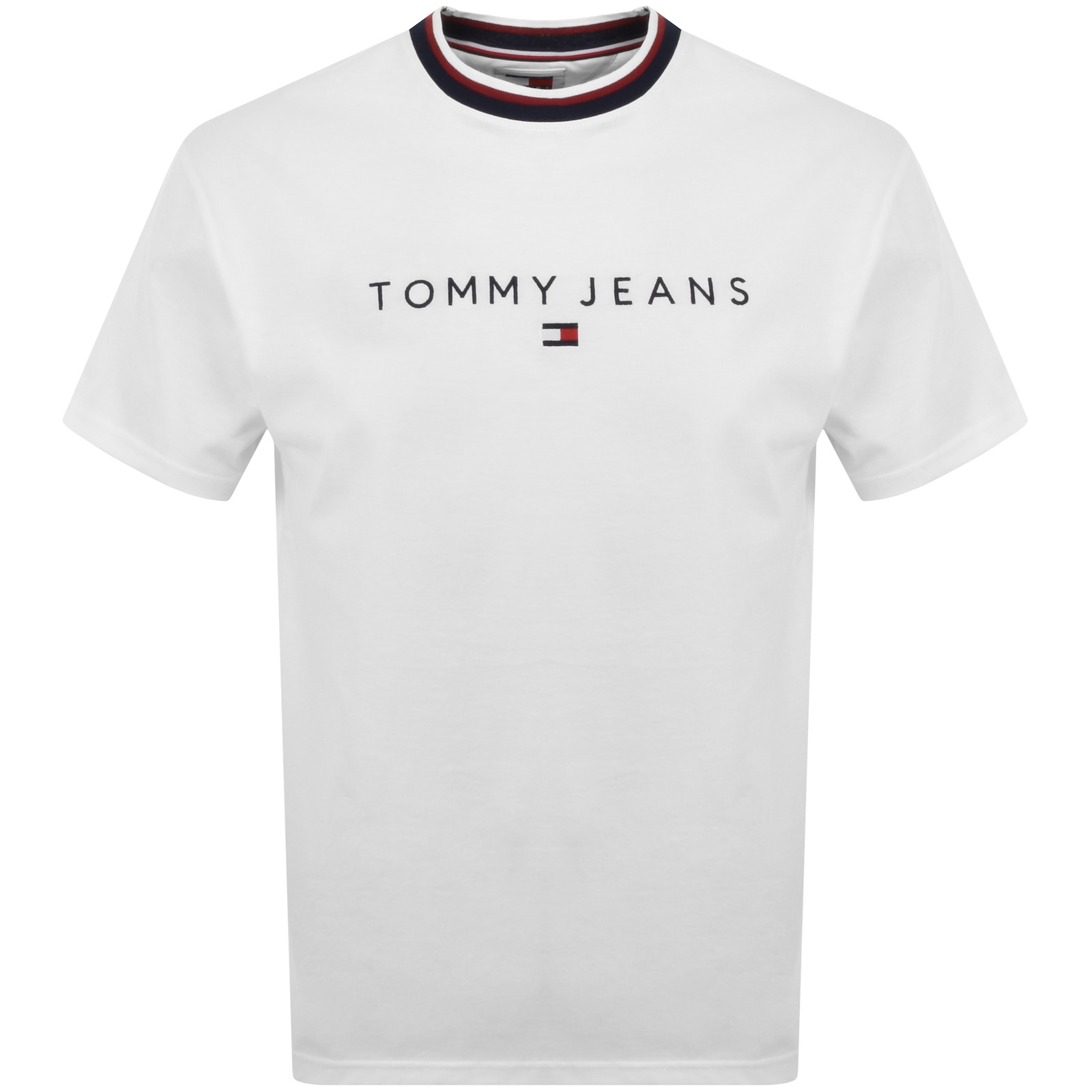 Shop Tommy Jeans Linear Ringer T Shirt White