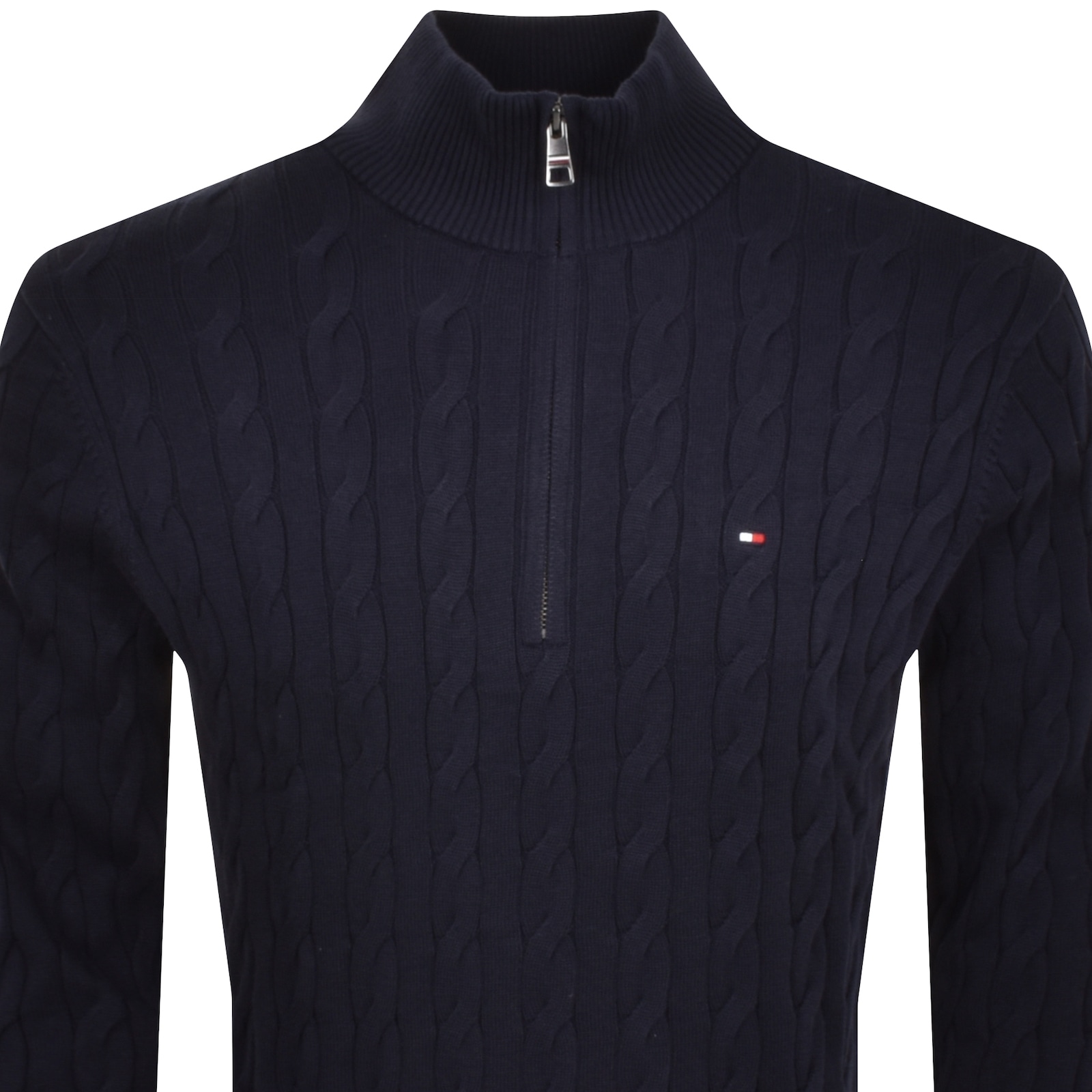 Shop Tommy Hilfiger Quarter Zip Cable Knit Jumper Navy