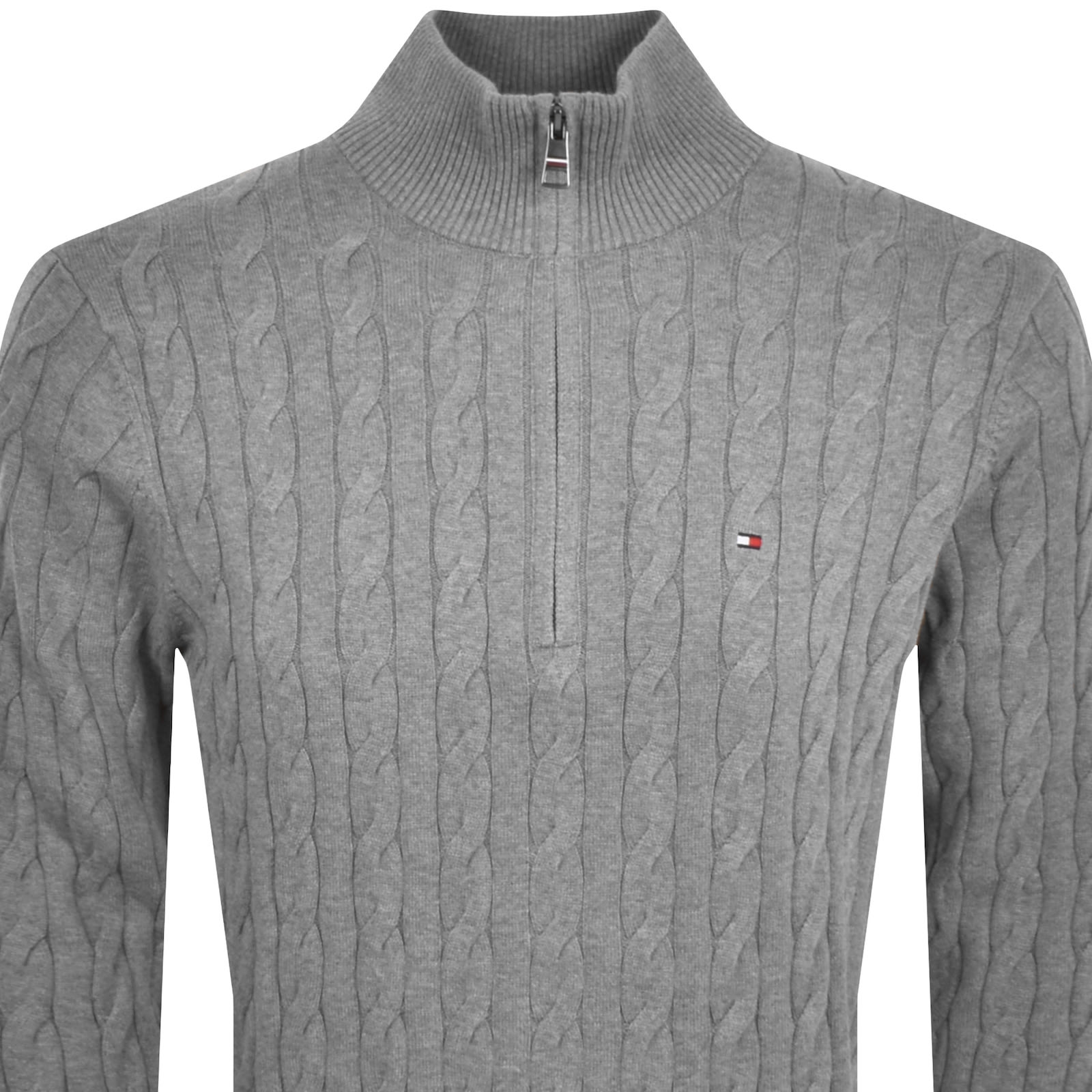 Shop Tommy Hilfiger Quarter Zip Cable Knit Jumper Grey