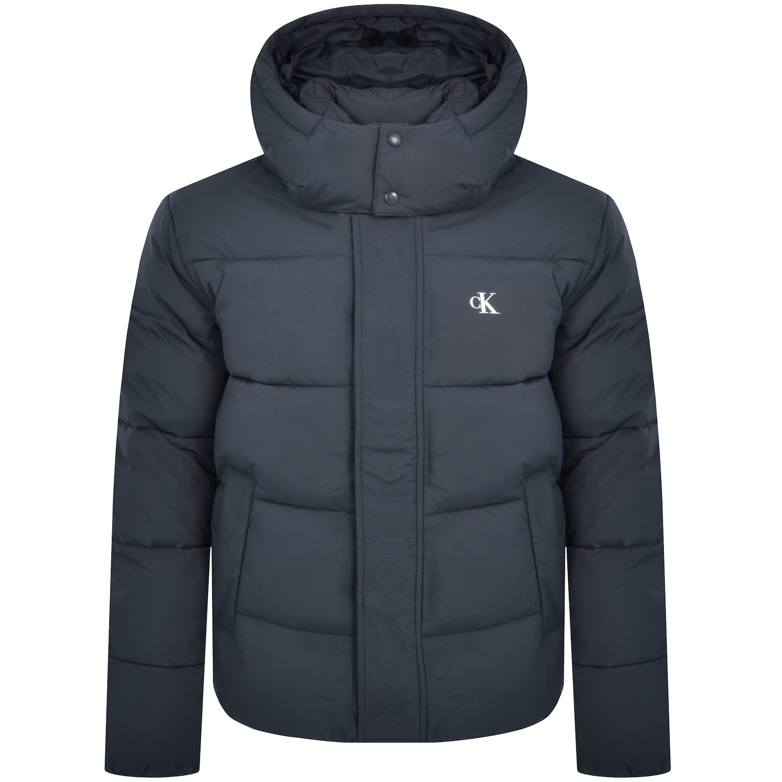 Shop Calvin Klein Jeans Hooded Puffer Jacket Blue