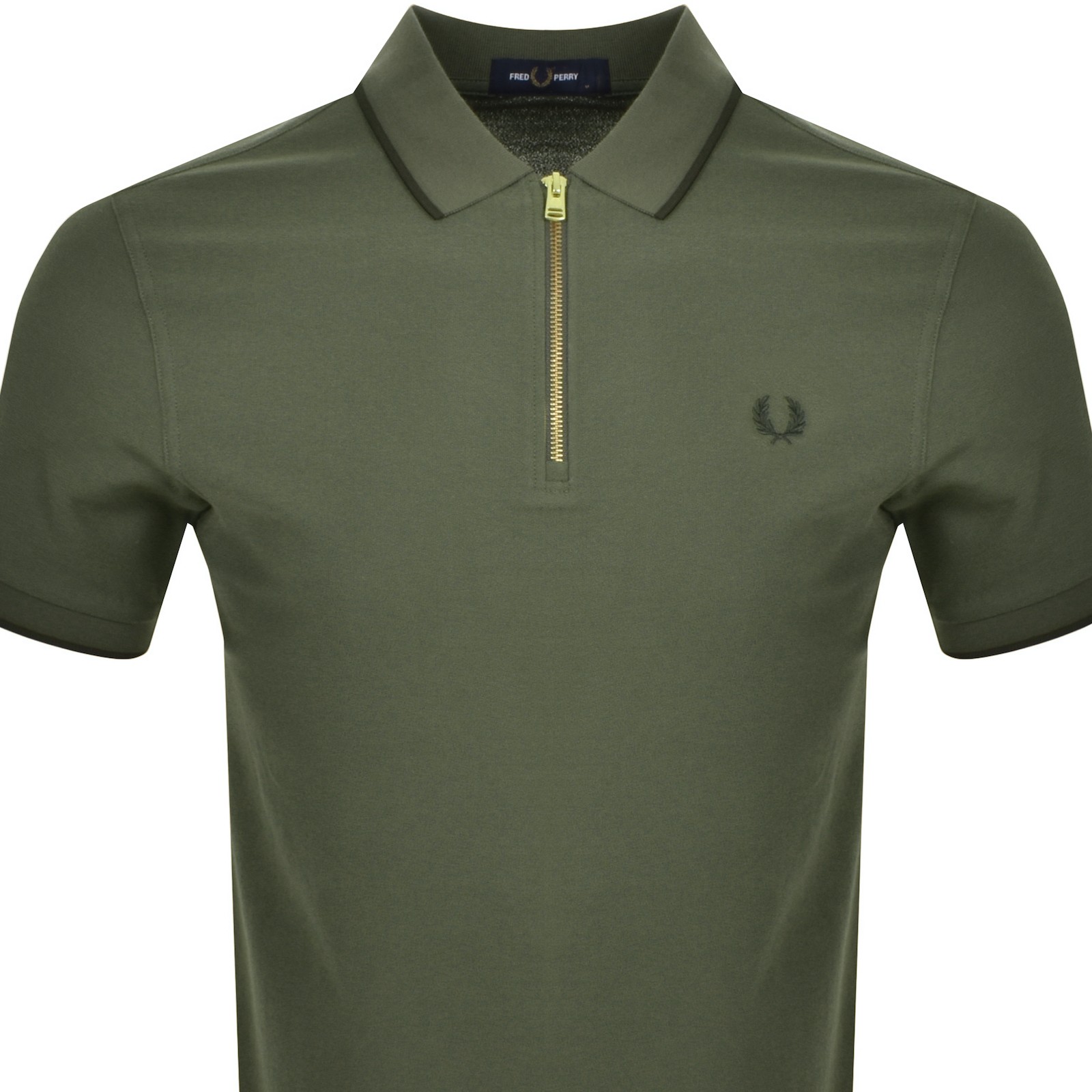 Shop Fred Perry Quarter Zip Polo T Shirt Green