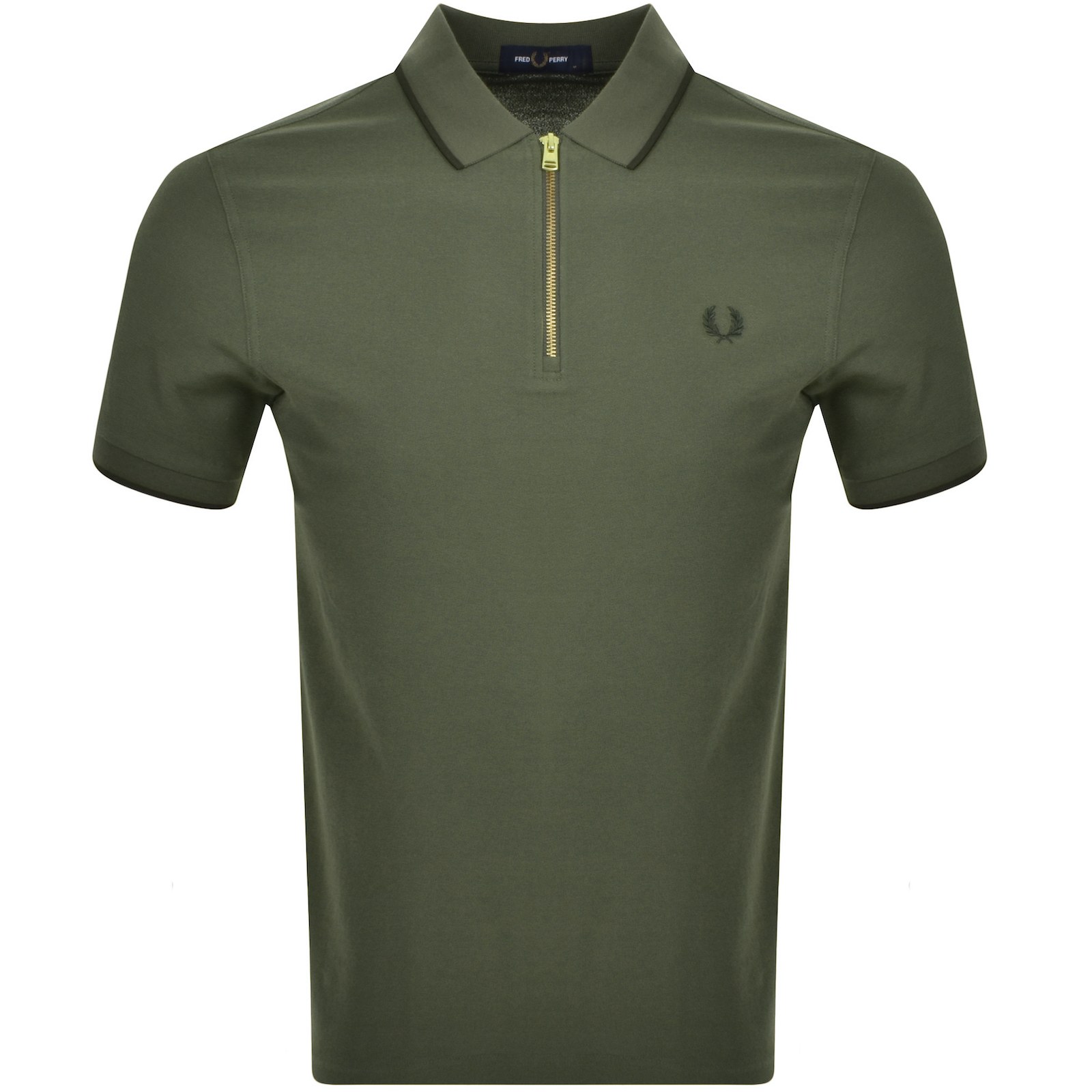 Shop Fred Perry Quarter Zip Polo T Shirt Green