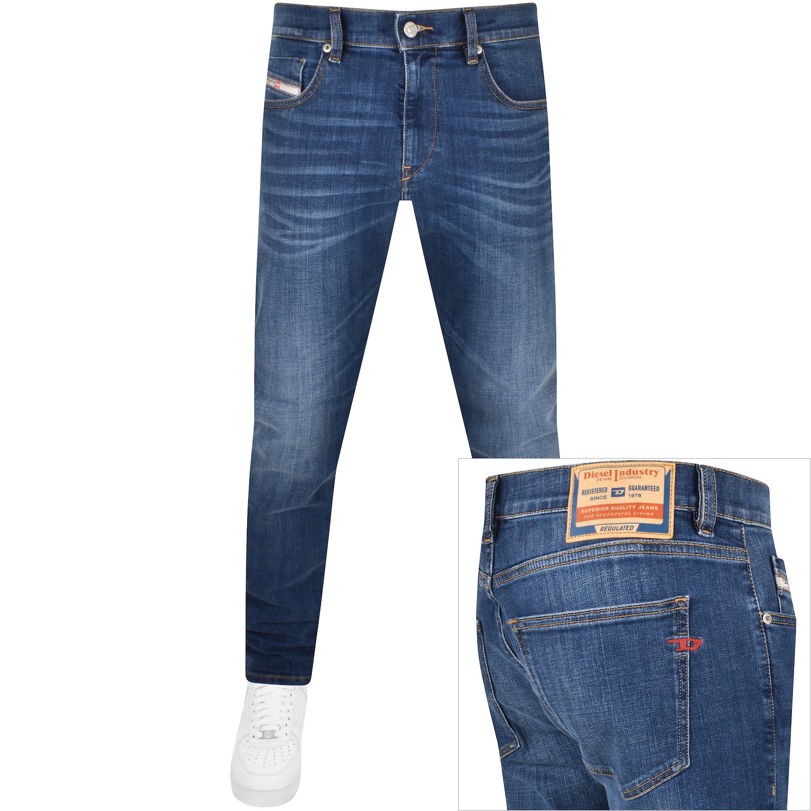 Shop Diesel D Strukt Slim Fit Mid Wash Jeans Blue