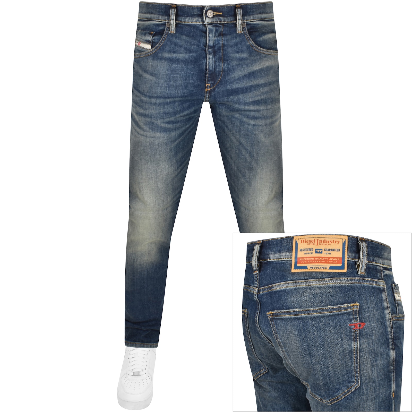 Shop Diesel D Strukt Slim Fit Mid Wash Jeans Blue