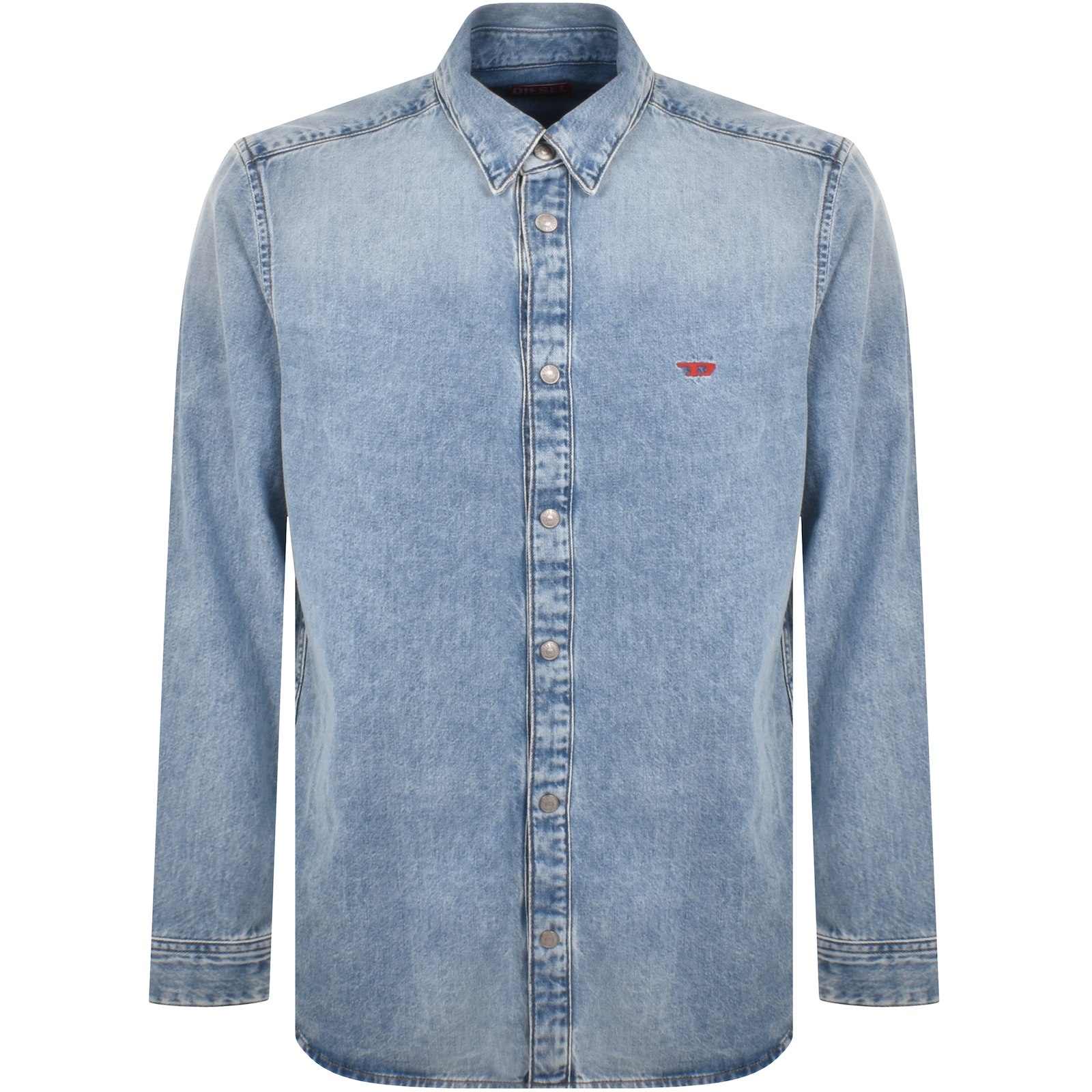 Diesel D-simply Logo-embroidered Denim Shirt In Blue