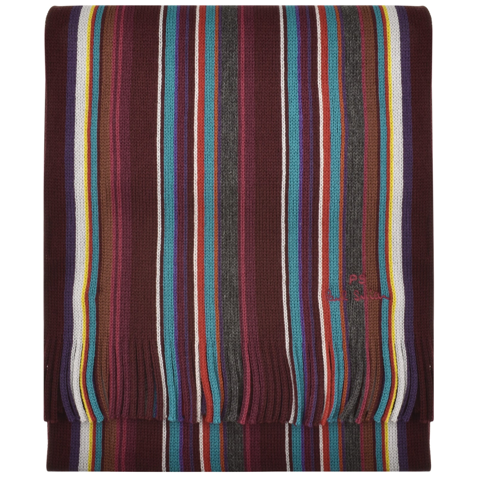 Paul Smith Multicolour Striped Wool Scarf In Burgundy