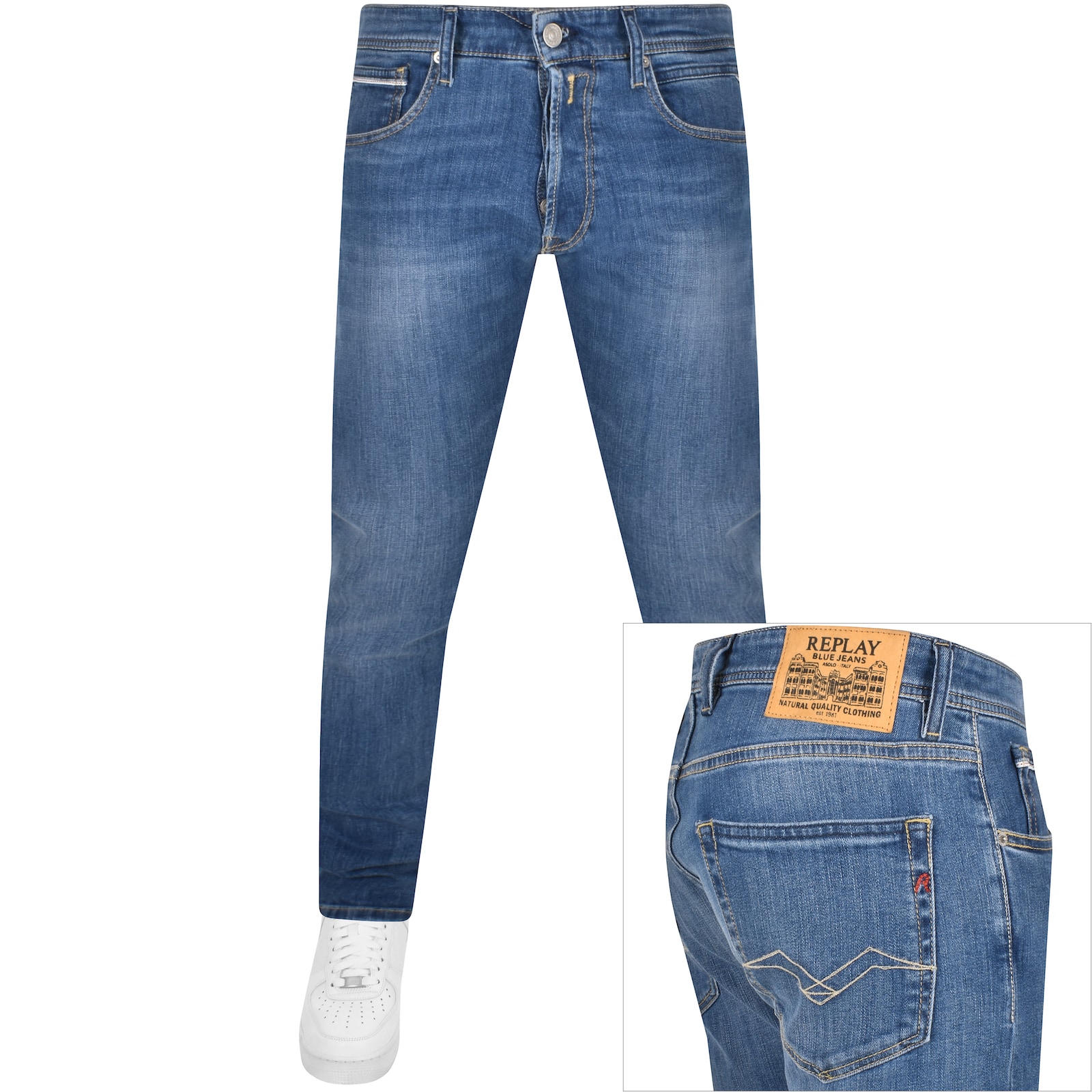 Replay Grover Straight Fit Mid Wash Jeans Blue In Brown