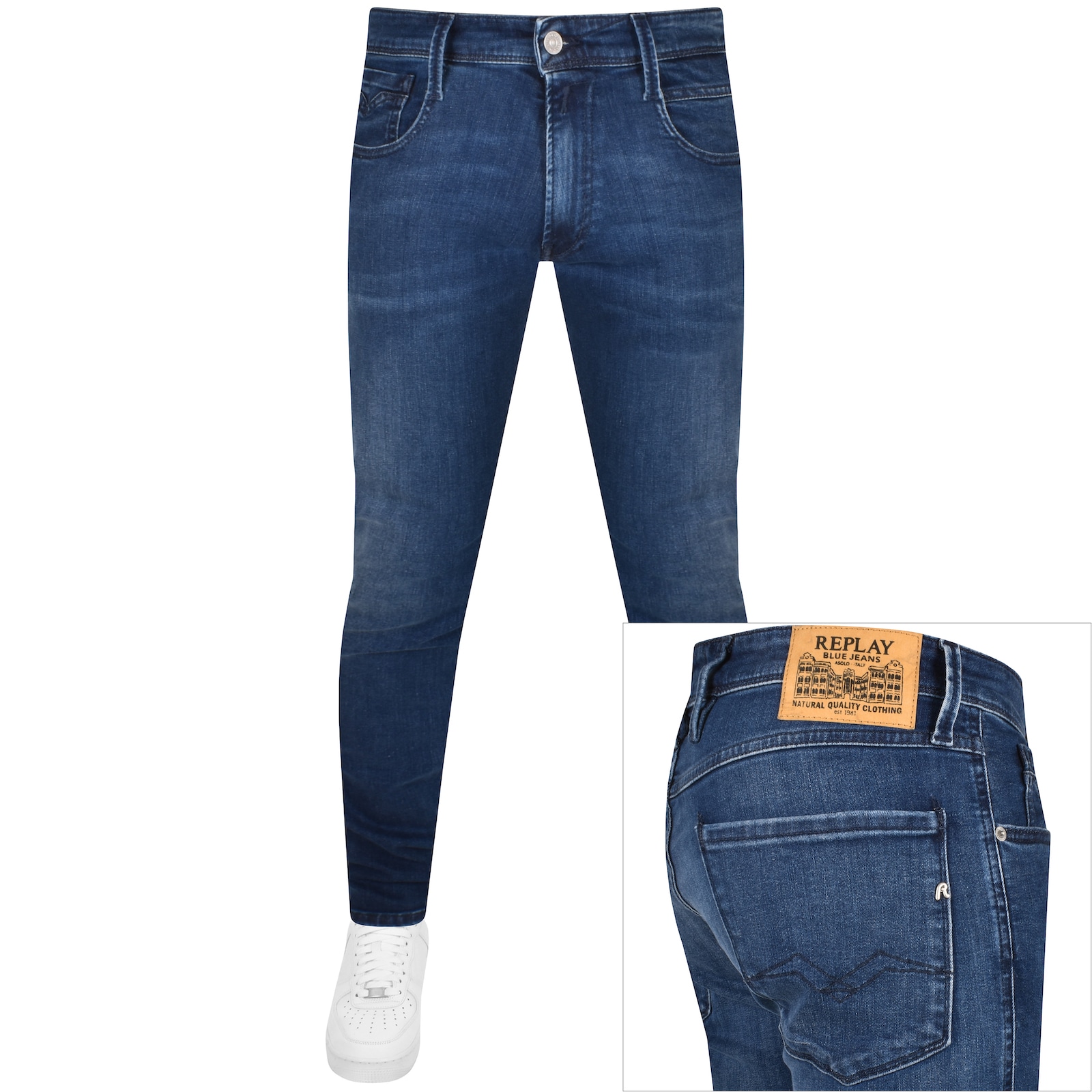 Replay Anbass Slim Fit Mid Wash Jeans Blue