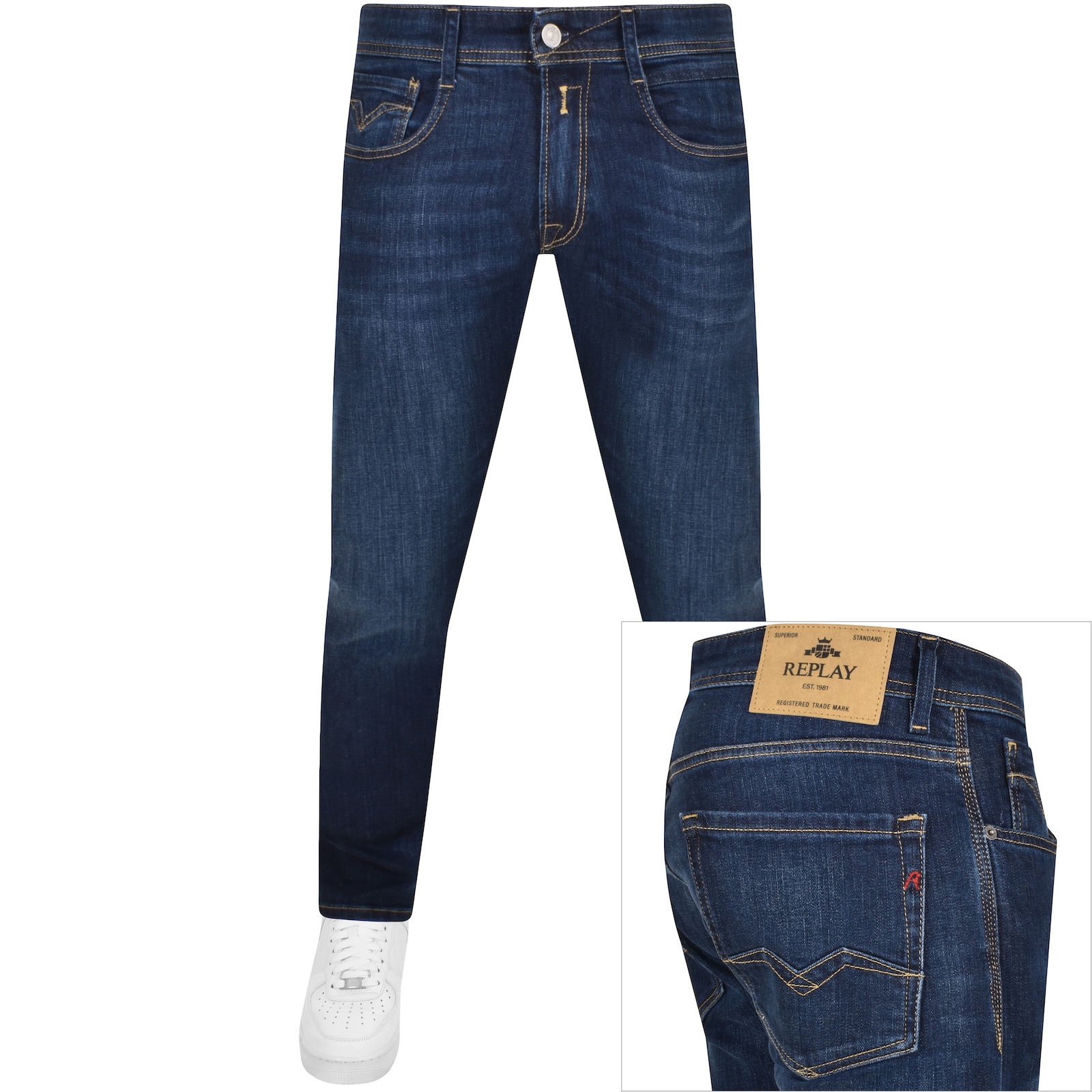 Replay Comfort Fit Rocco Mid Wash Jeans Blue In Gray