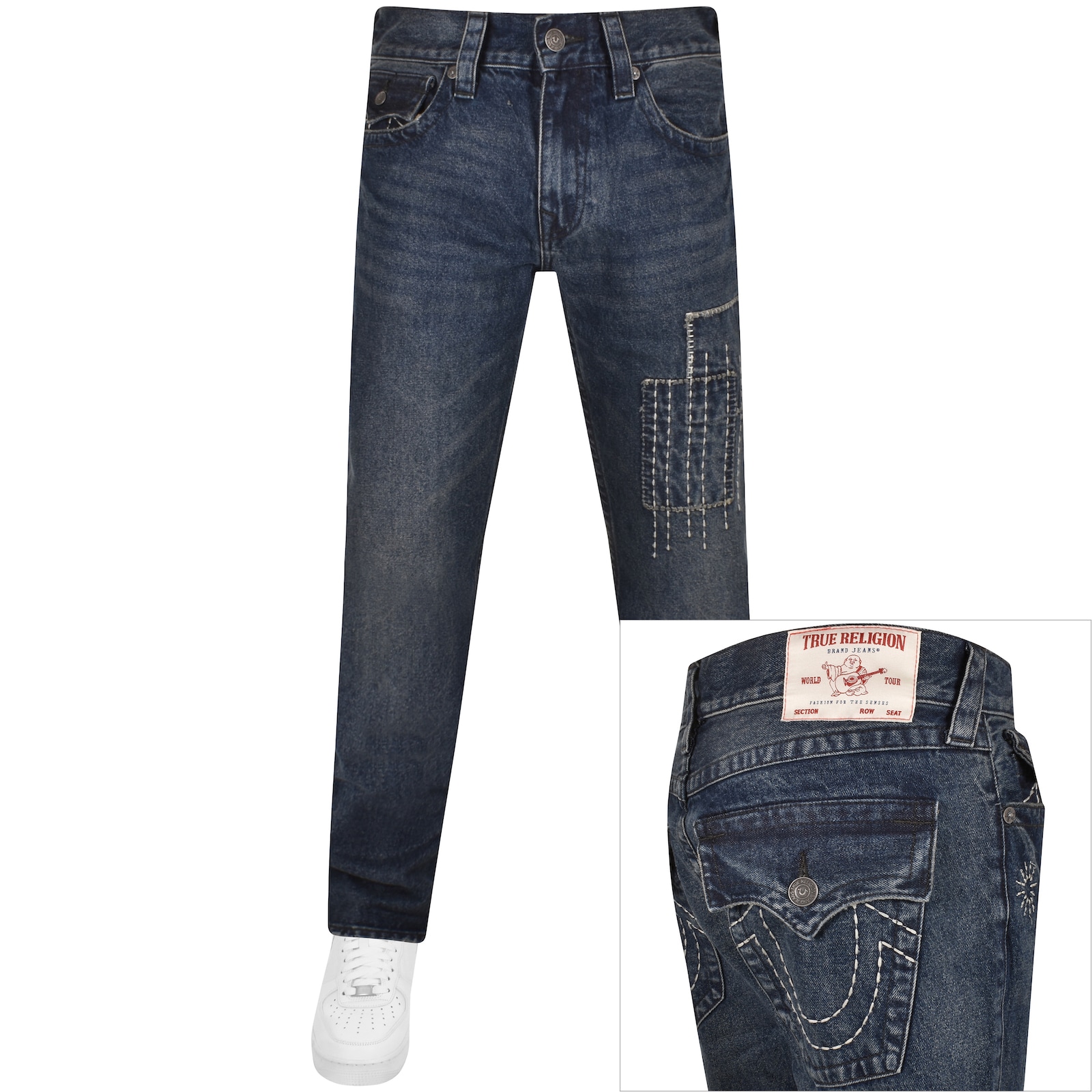 True Religion Ricky Sashiko Dark Wash Jeans Blue