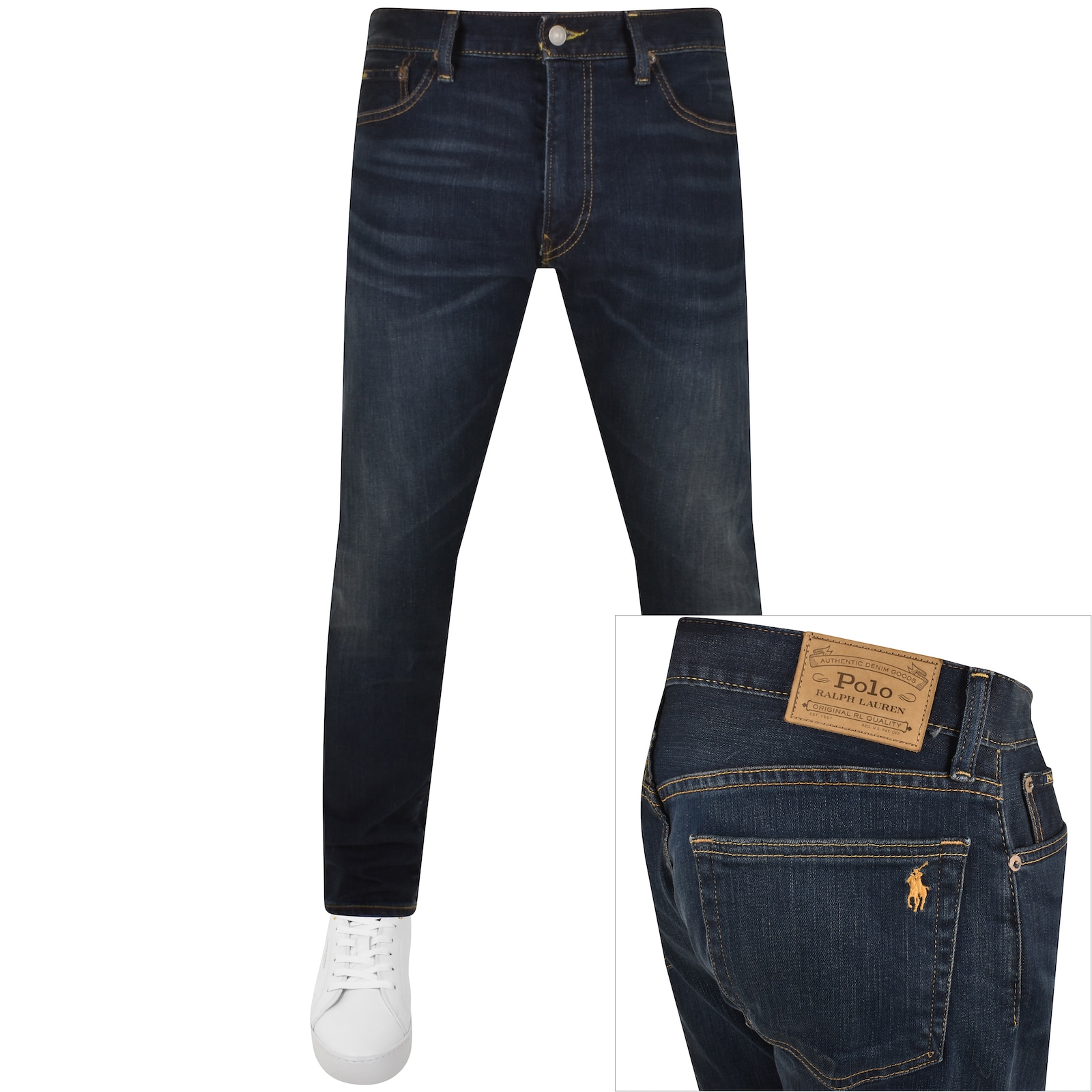 Ralph Lauren Parkside Tapered Fit Dark Wash Jeans In Blue