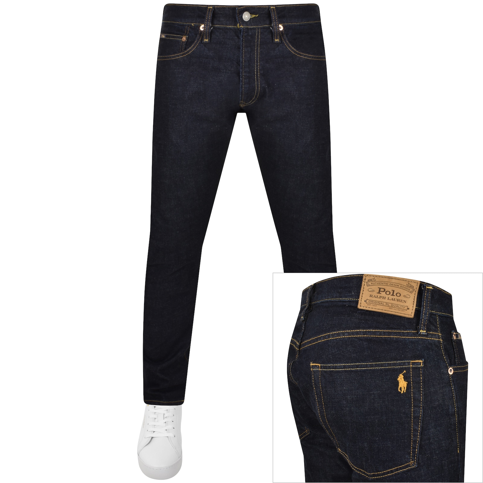 Shop Ralph Lauren Parkside Tapered Fit Dark Wash Jeans In Blue