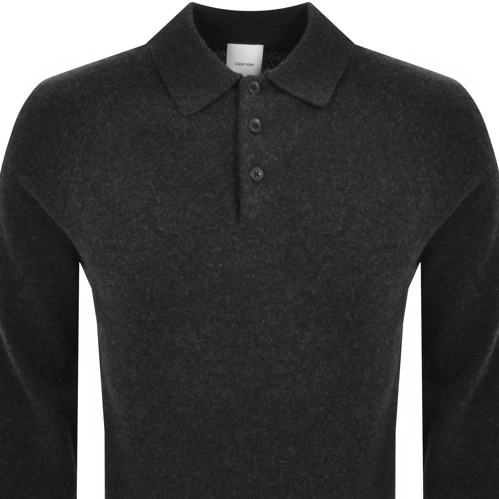 Shop Calvin Klein Wool Knit Polo Black Heather