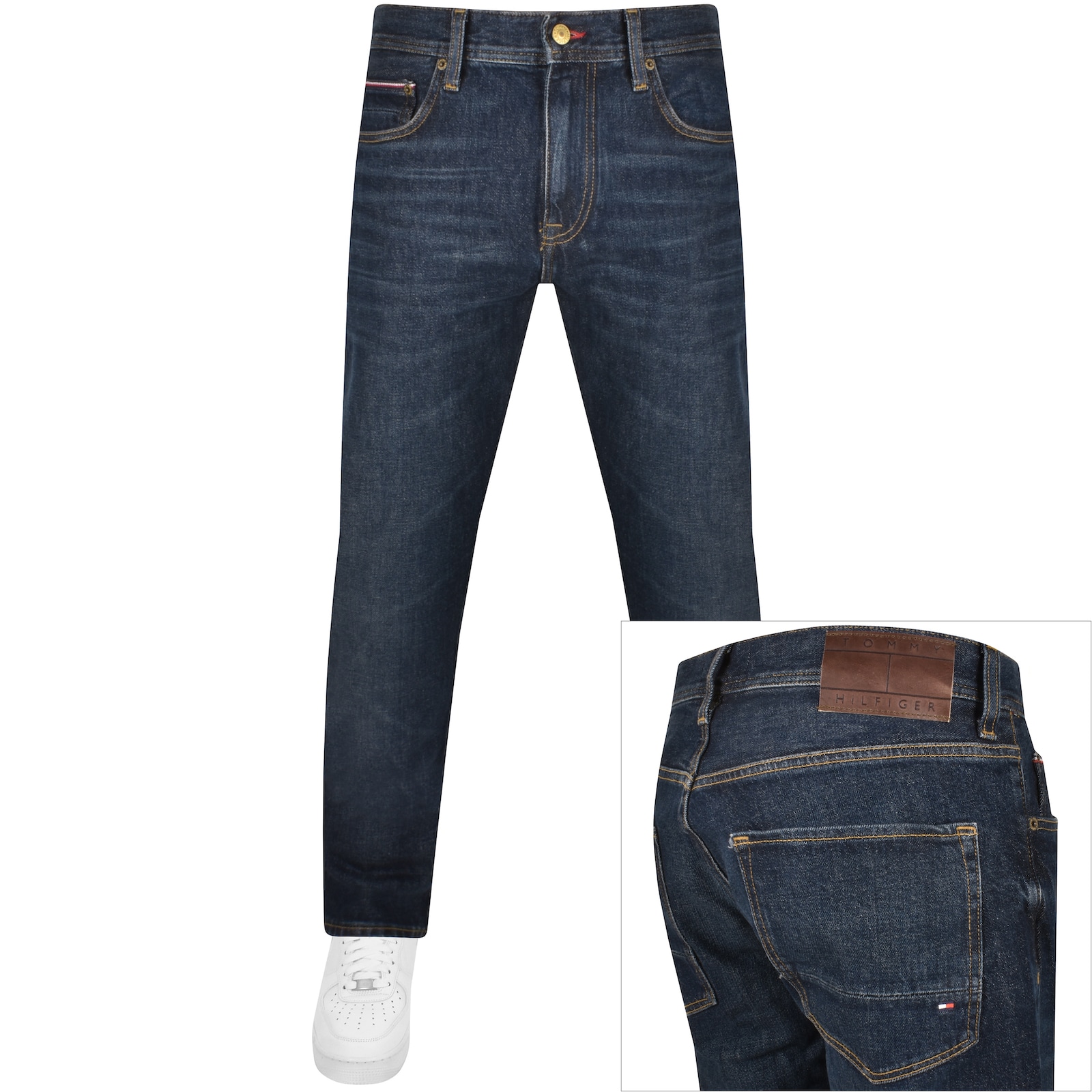 Shop Tommy Hilfiger Denton Straight Fit Jeans Dark Wash In Blue