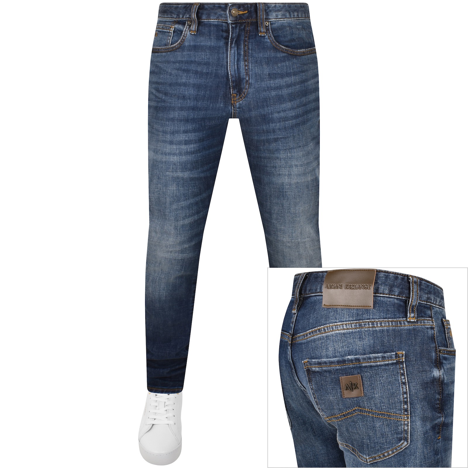 Shop Armani Exchange J14 Skinny Fit Jeans Mid Wash Blue