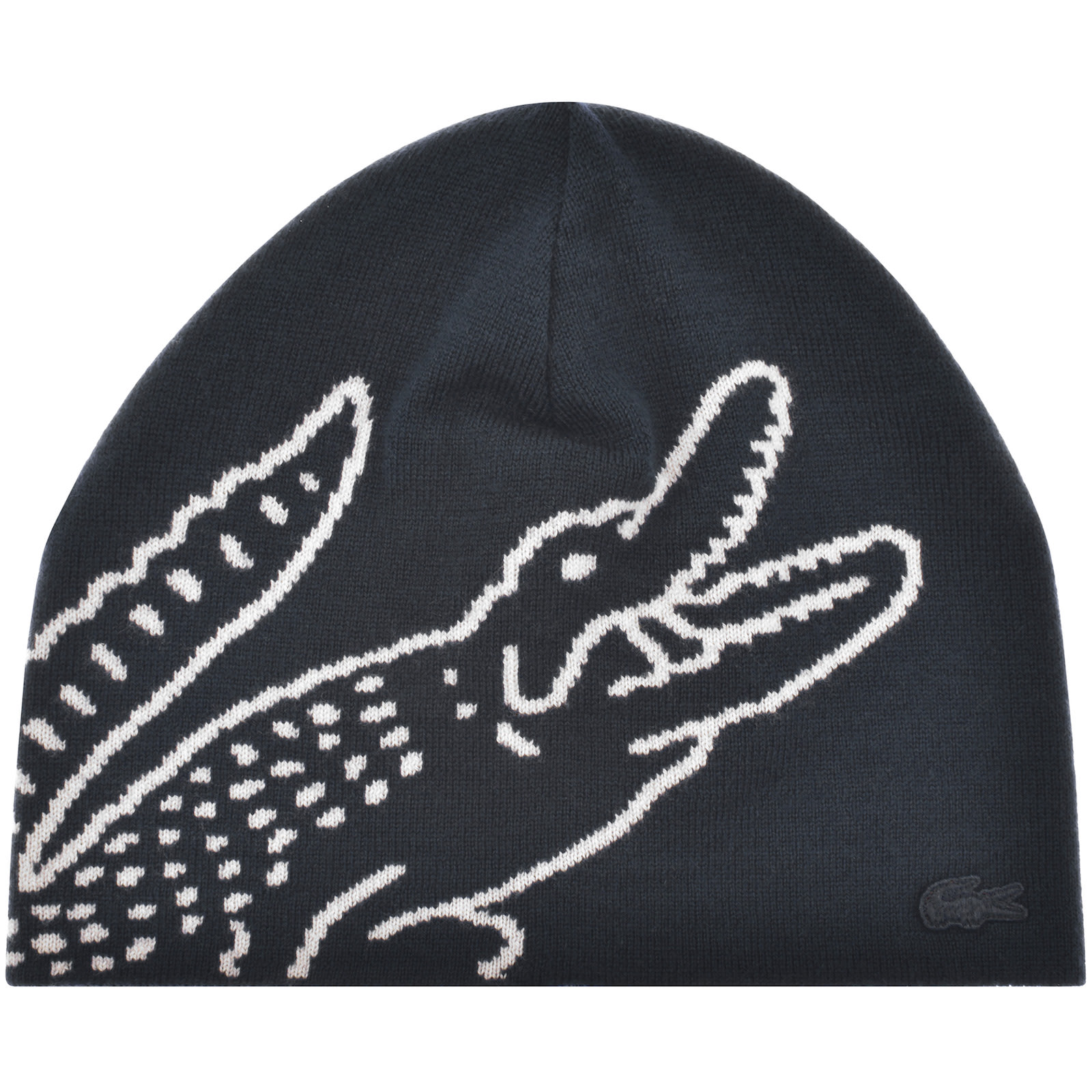 Shop Lacoste Wool Jacquard Crocodile Beanie Navy