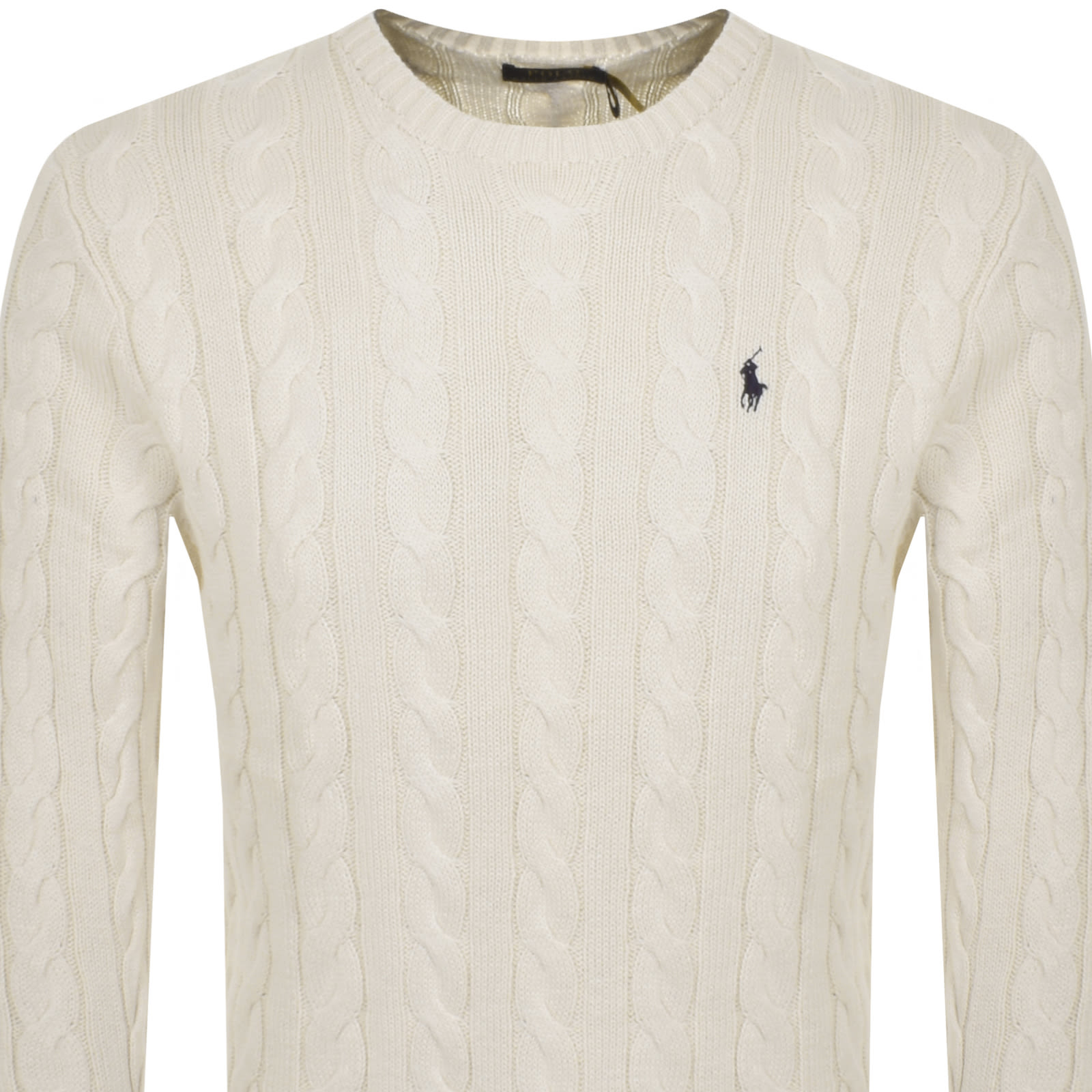 Polo Ralph Lauren Textured Cable Knit Sweater With Round Neckline And Fitted Silhouette In Cream