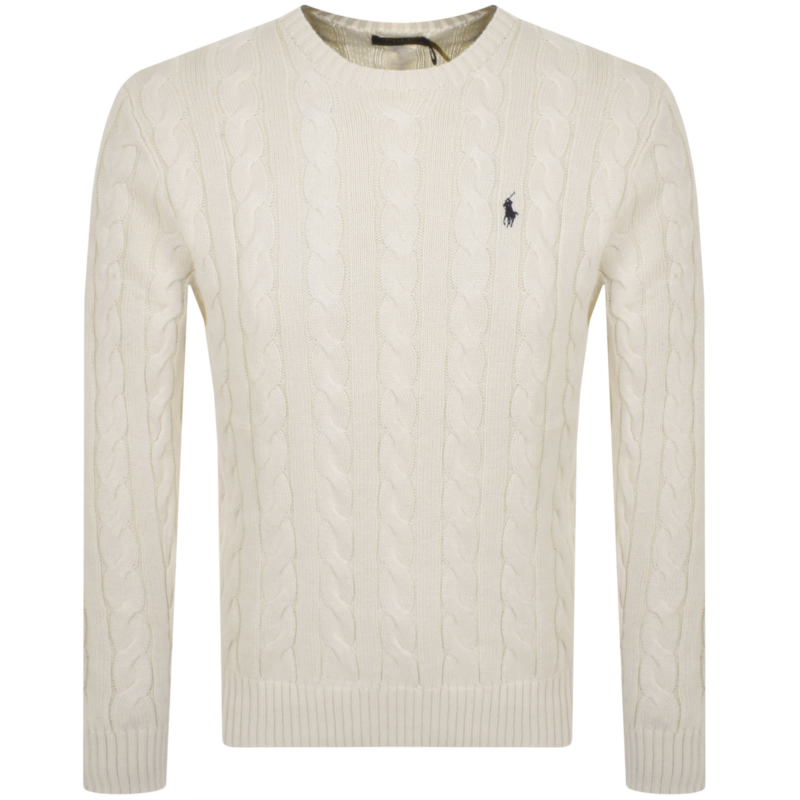 Polo Ralph Lauren Textured Cable Knit Sweater With Round Neckline And Fitted Silhouette In Cream