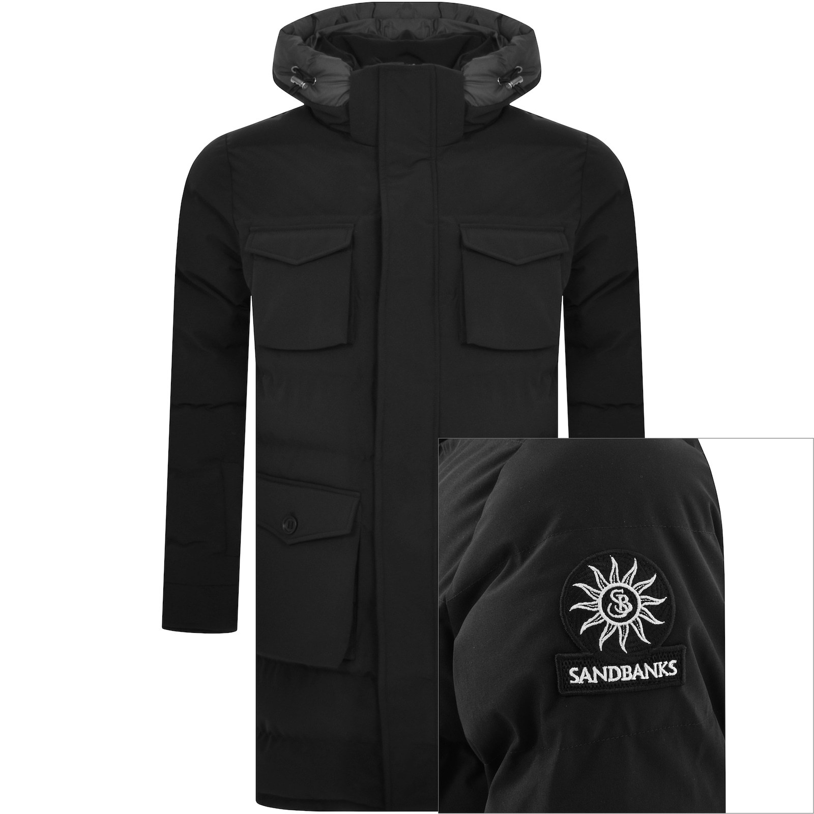 Sandbanks Long Puffer Jacket Black In Black