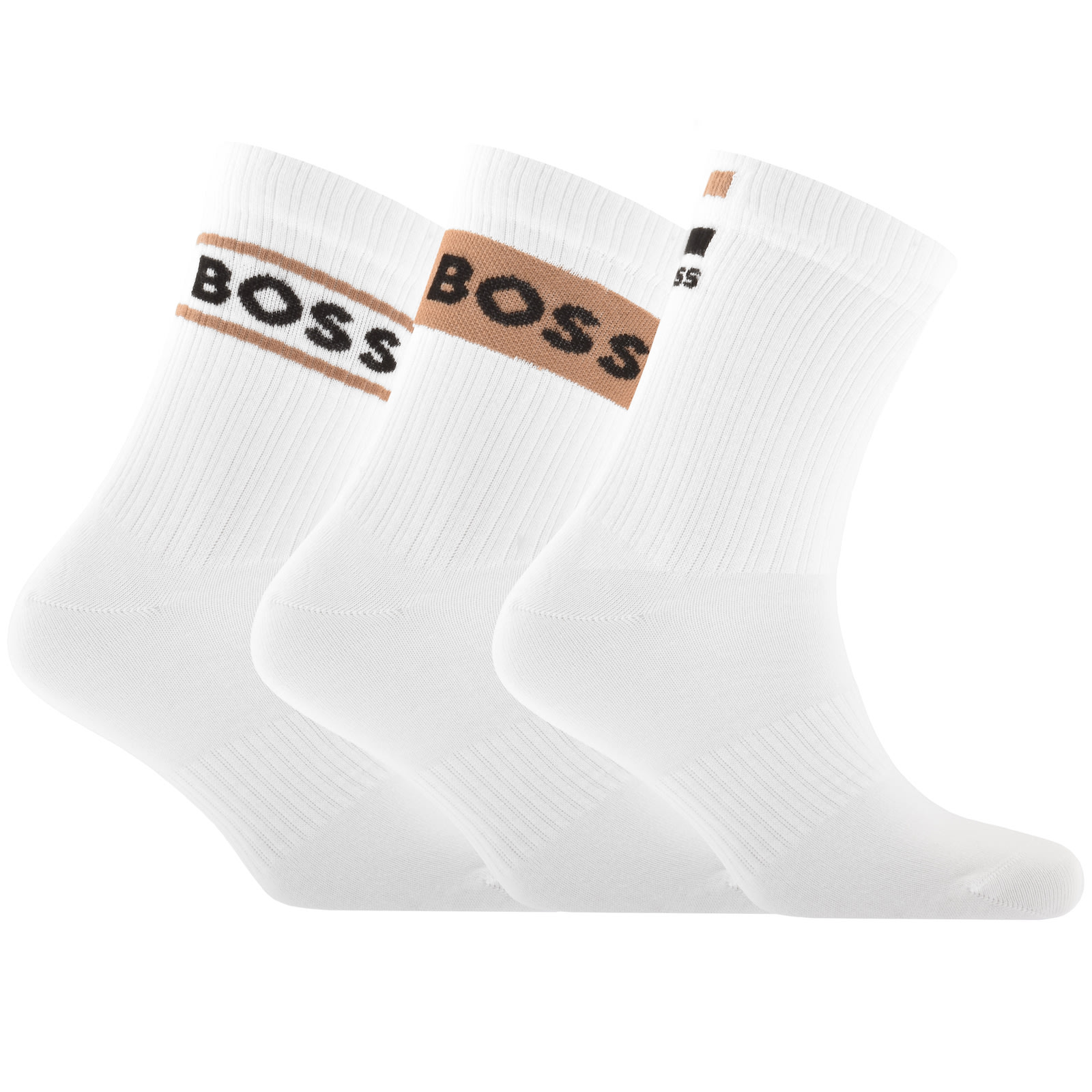 Boss Business Boss 3 Pack Quarter Length Rib Socks In White