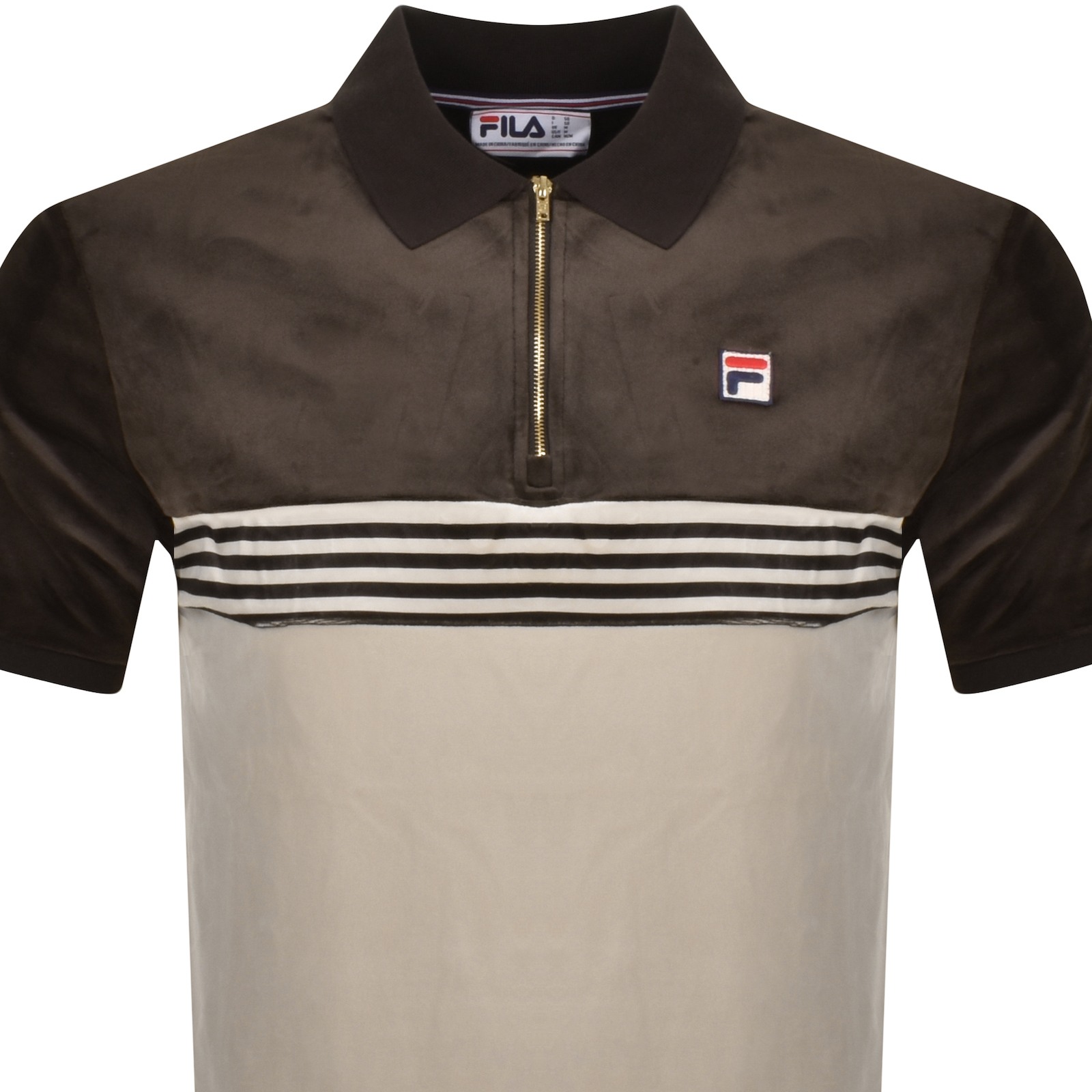 Shop Fila Vintage Lennox Striped Velour Polo Brown