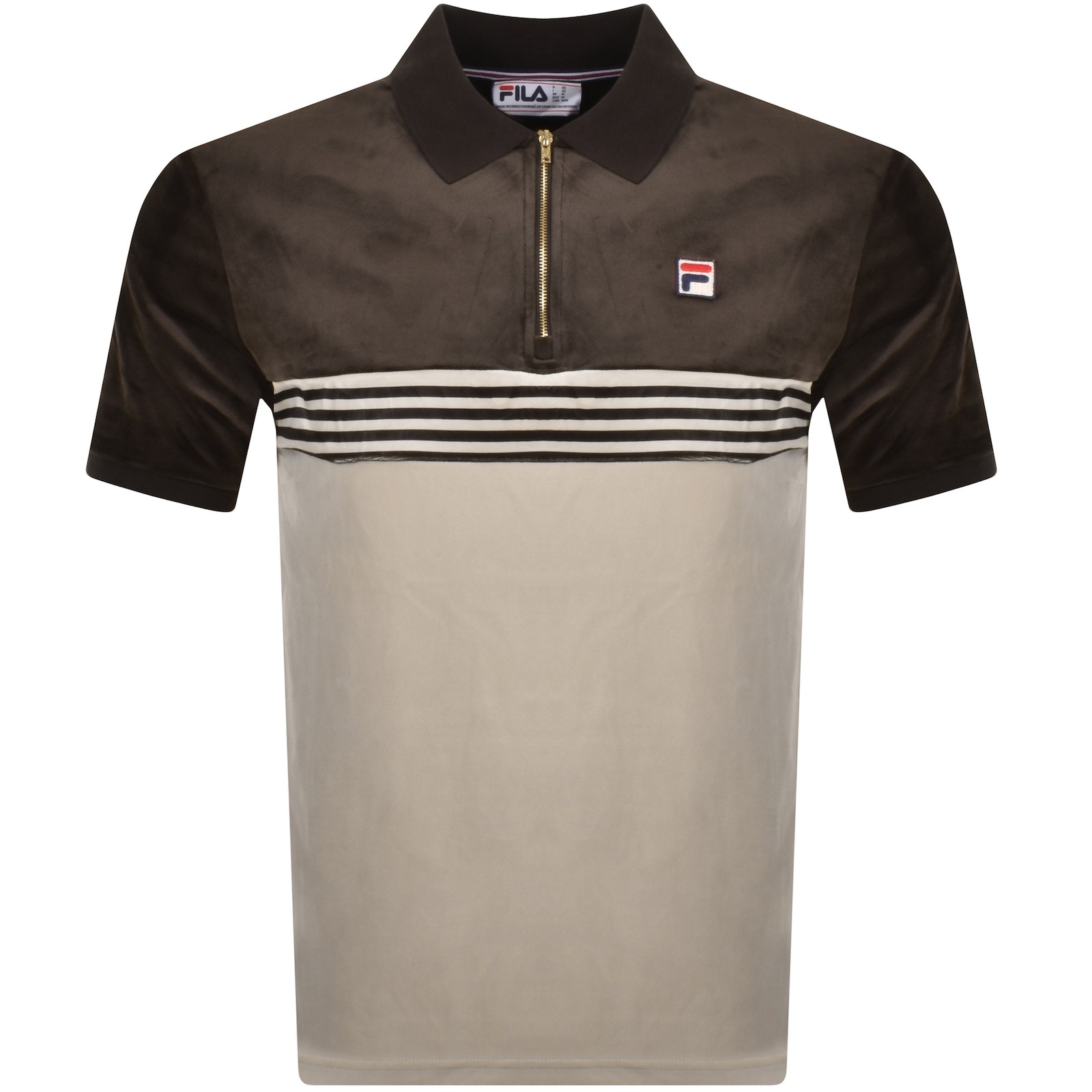 Shop Fila Vintage Lennox Striped Velour Polo Brown