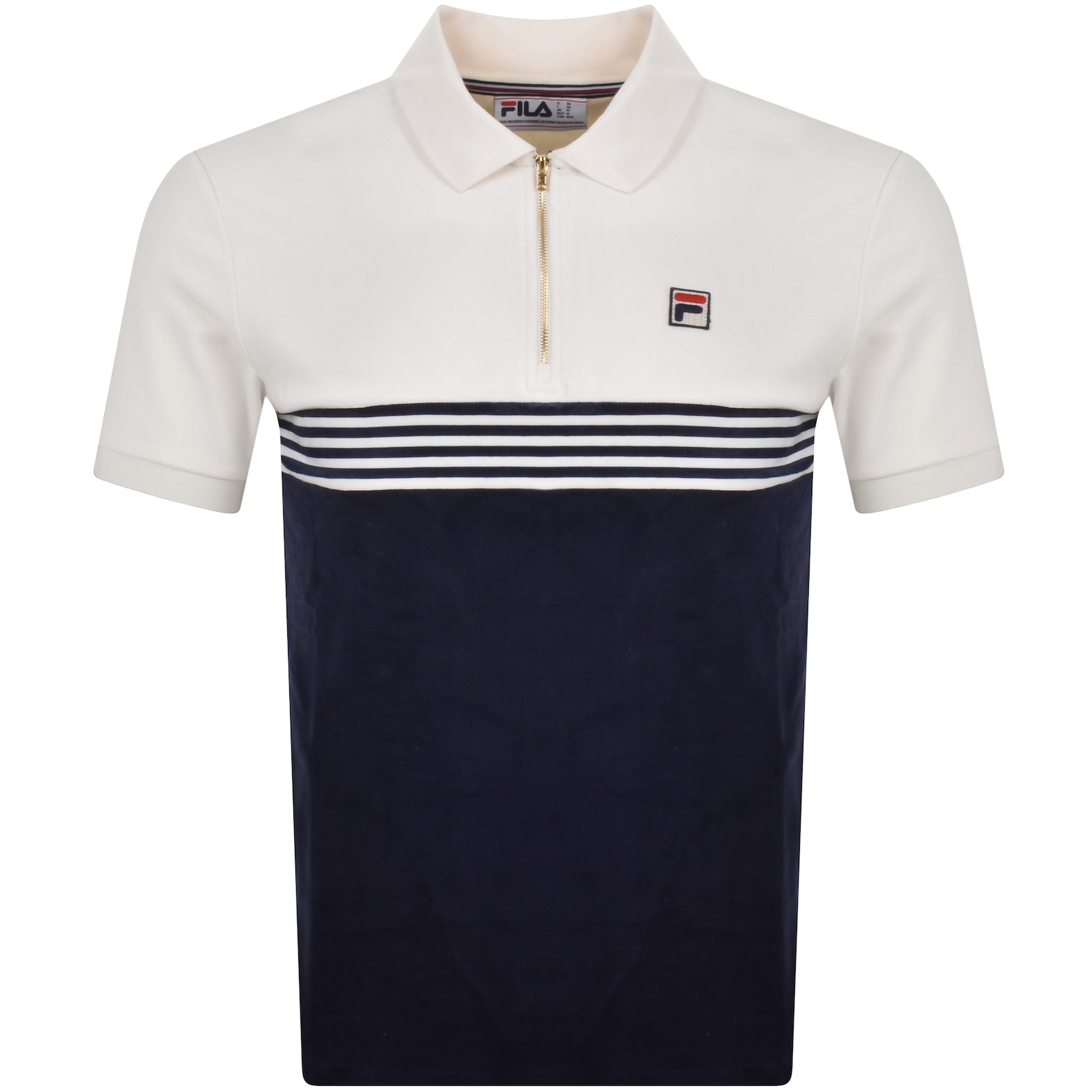 FILA VINTAGE FILA VINTAGE LENNOX STRIPED VELOUR POLO NAVY