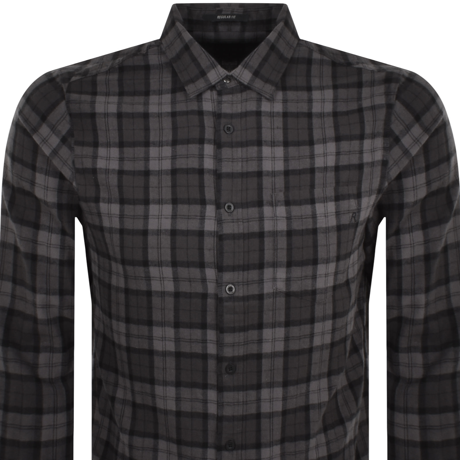 Replay Checked Long Sleeved Shirt Grey In Grey