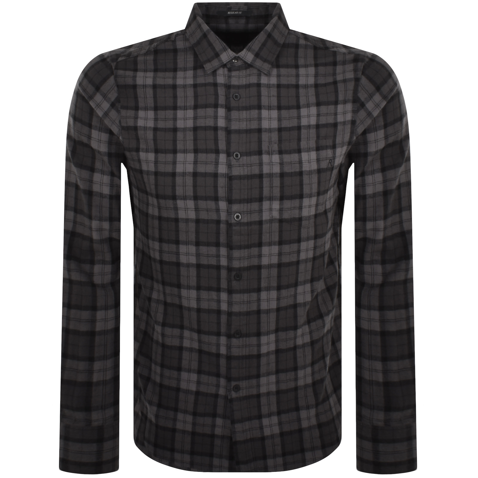 Replay Checked Long Sleeved Shirt Grey In Grey