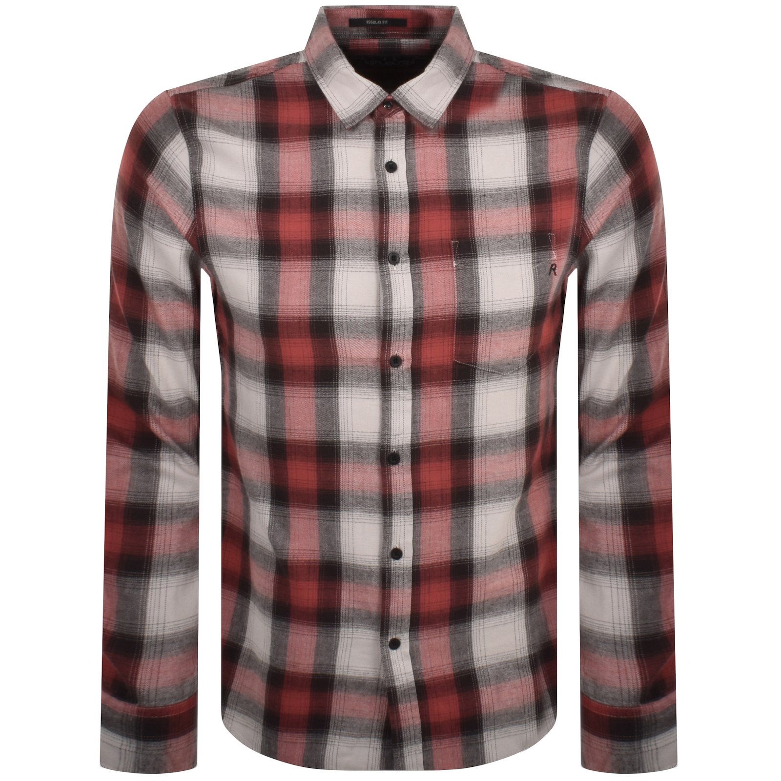 Replay Checked Long Sleeved Shirt Red In Red