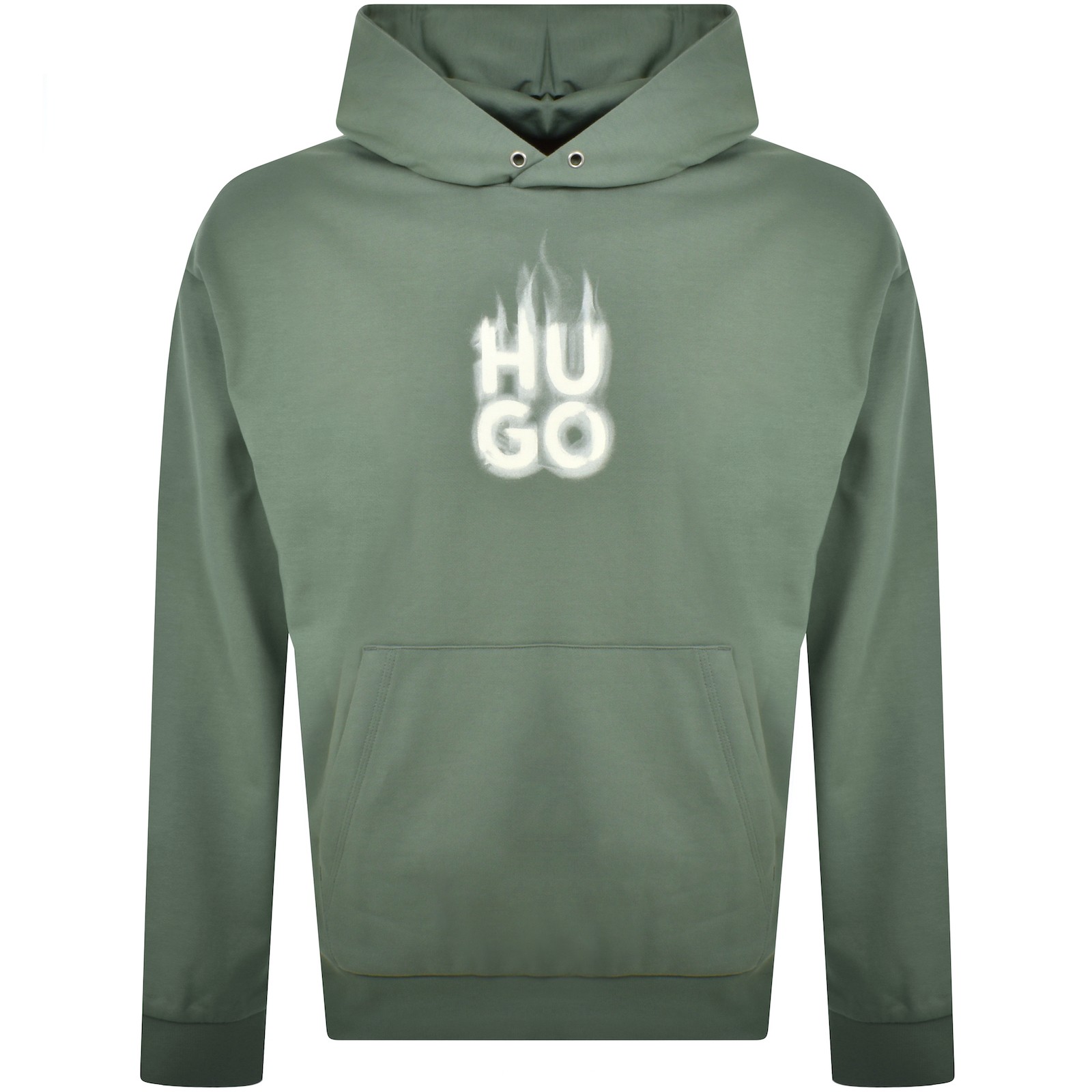Hugo Boss Flame-print Hoodie In Green