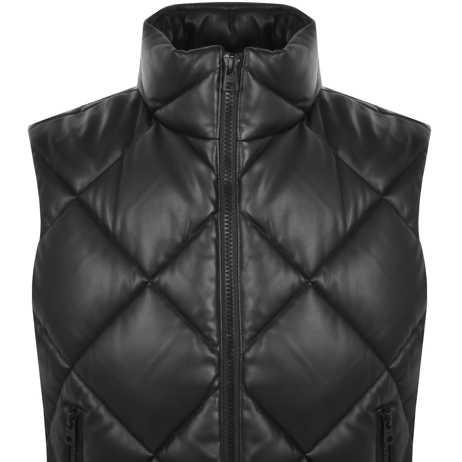 Hugo Boss Faux-leather Slim-fit Gilet With Stacked Logo In Black