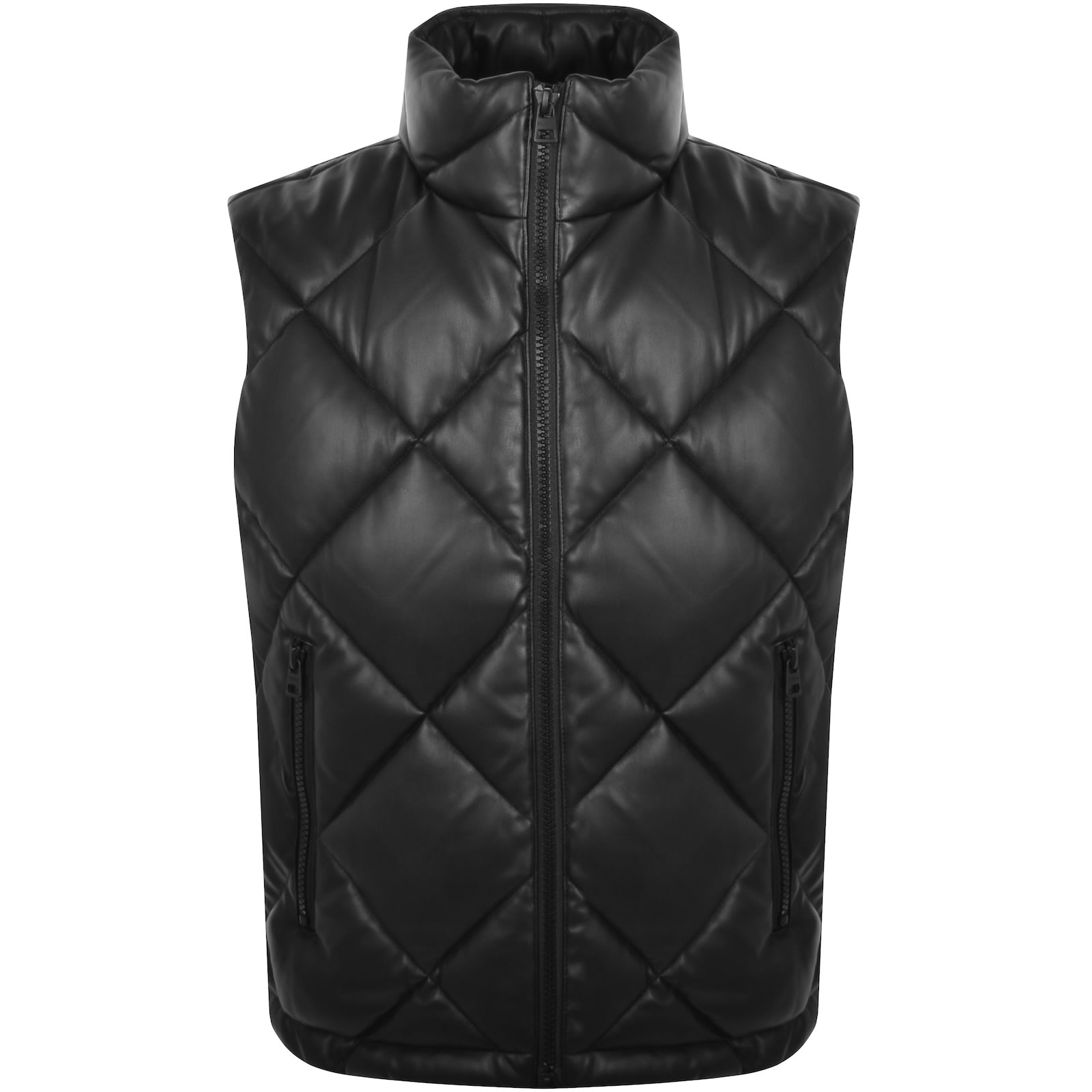 Hugo Boss Faux-leather Slim-fit Gilet With Stacked Logo In Black