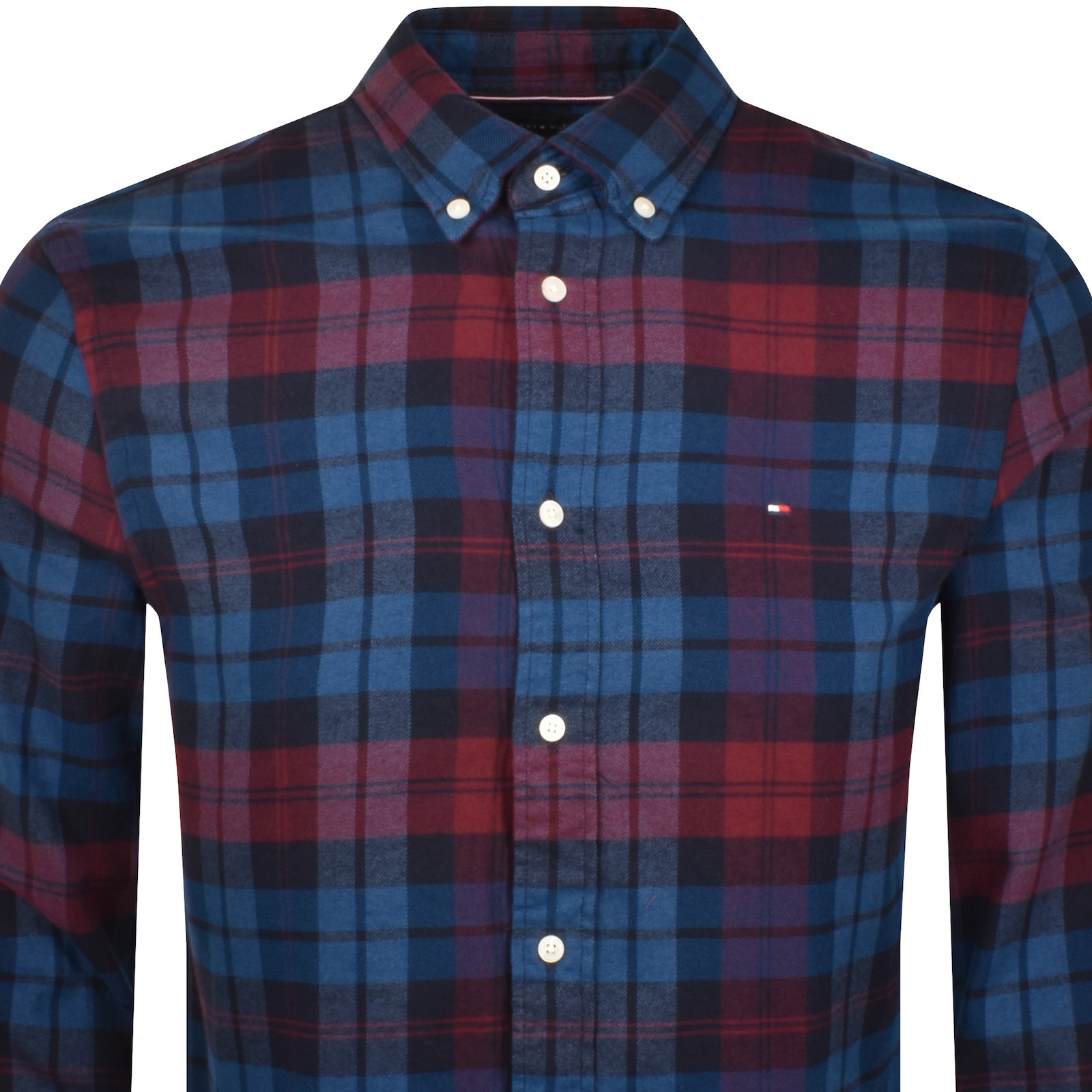 Shop Tommy Hilfiger Long Sleeve Brushed Shirt Blue