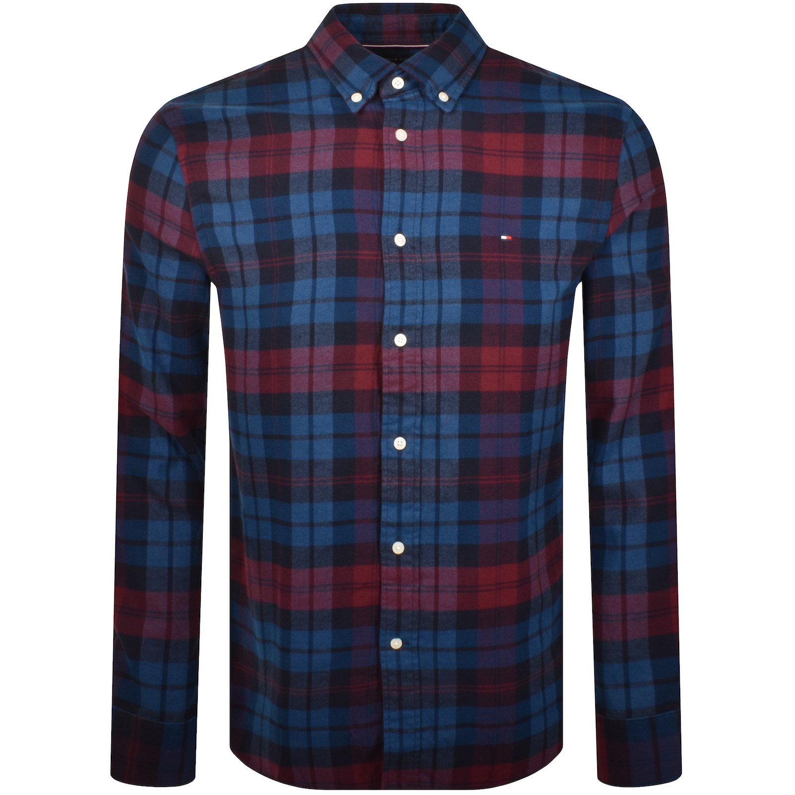 Shop Tommy Hilfiger Long Sleeve Brushed Shirt Blue