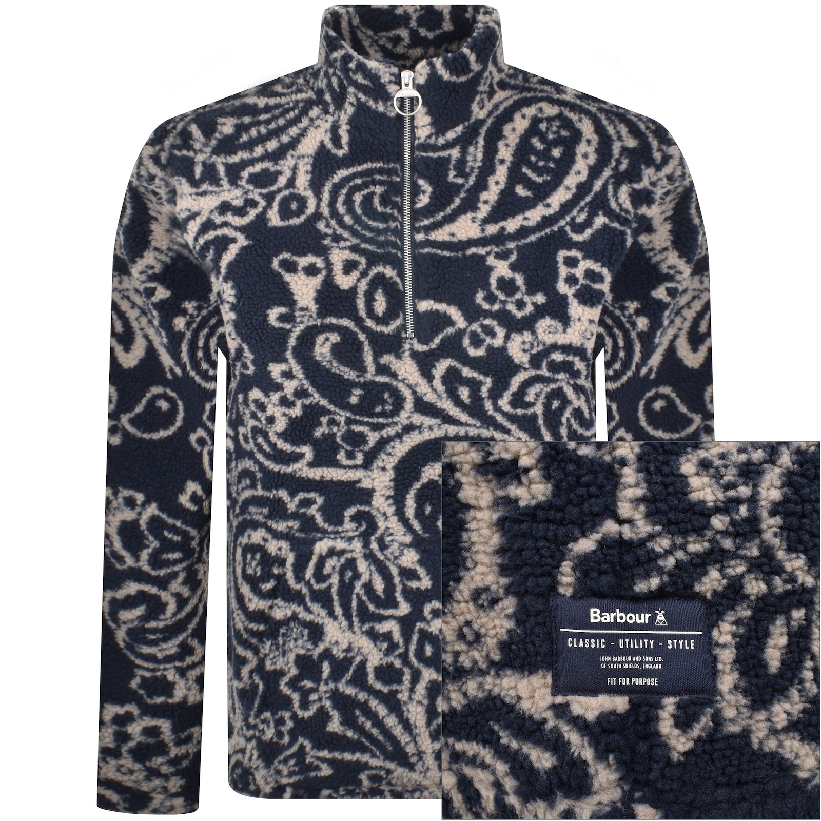 Barbour Fergus Half Zip Fleece Jacket Navy In Black