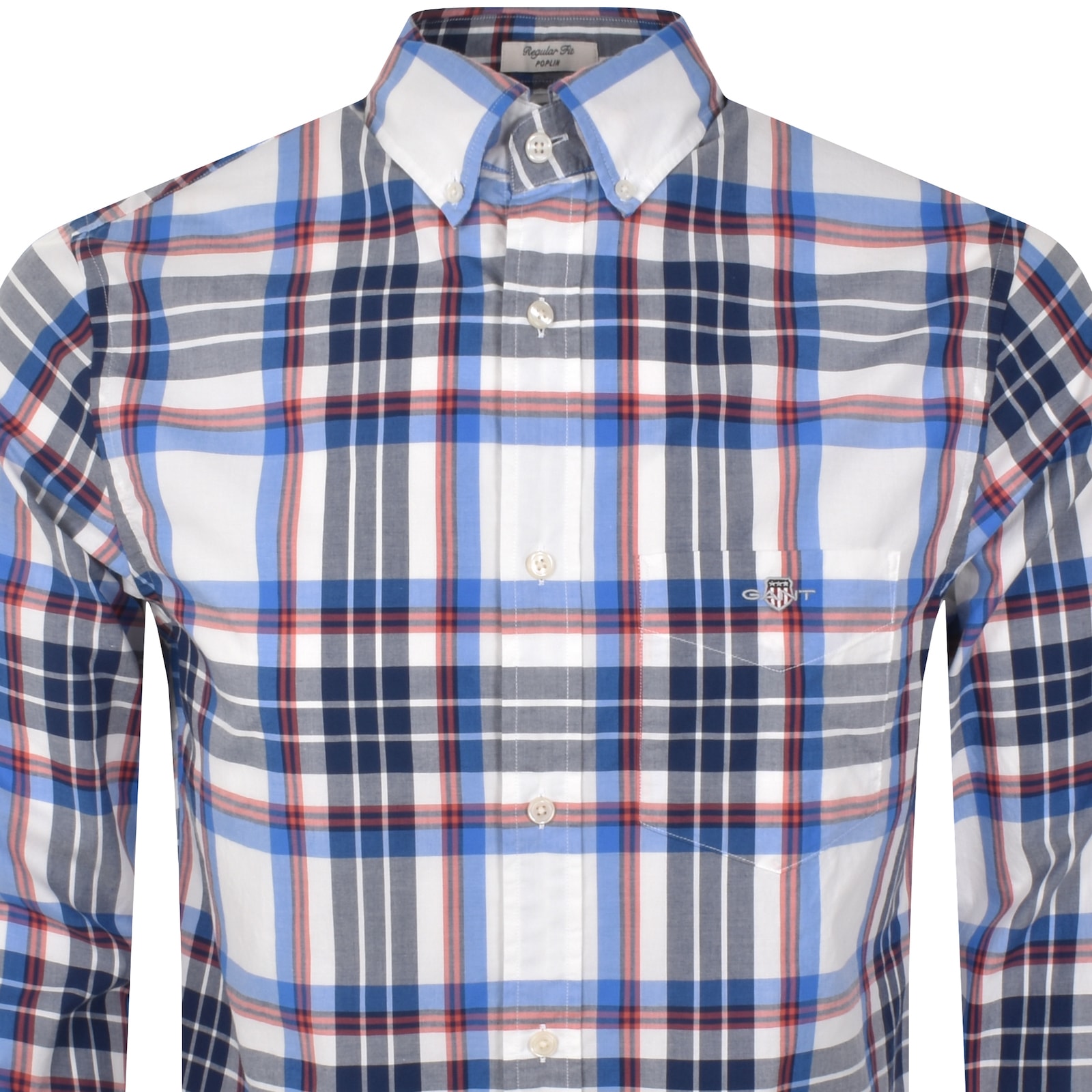Gant Poplin Check Regular Fit Shirt White In White