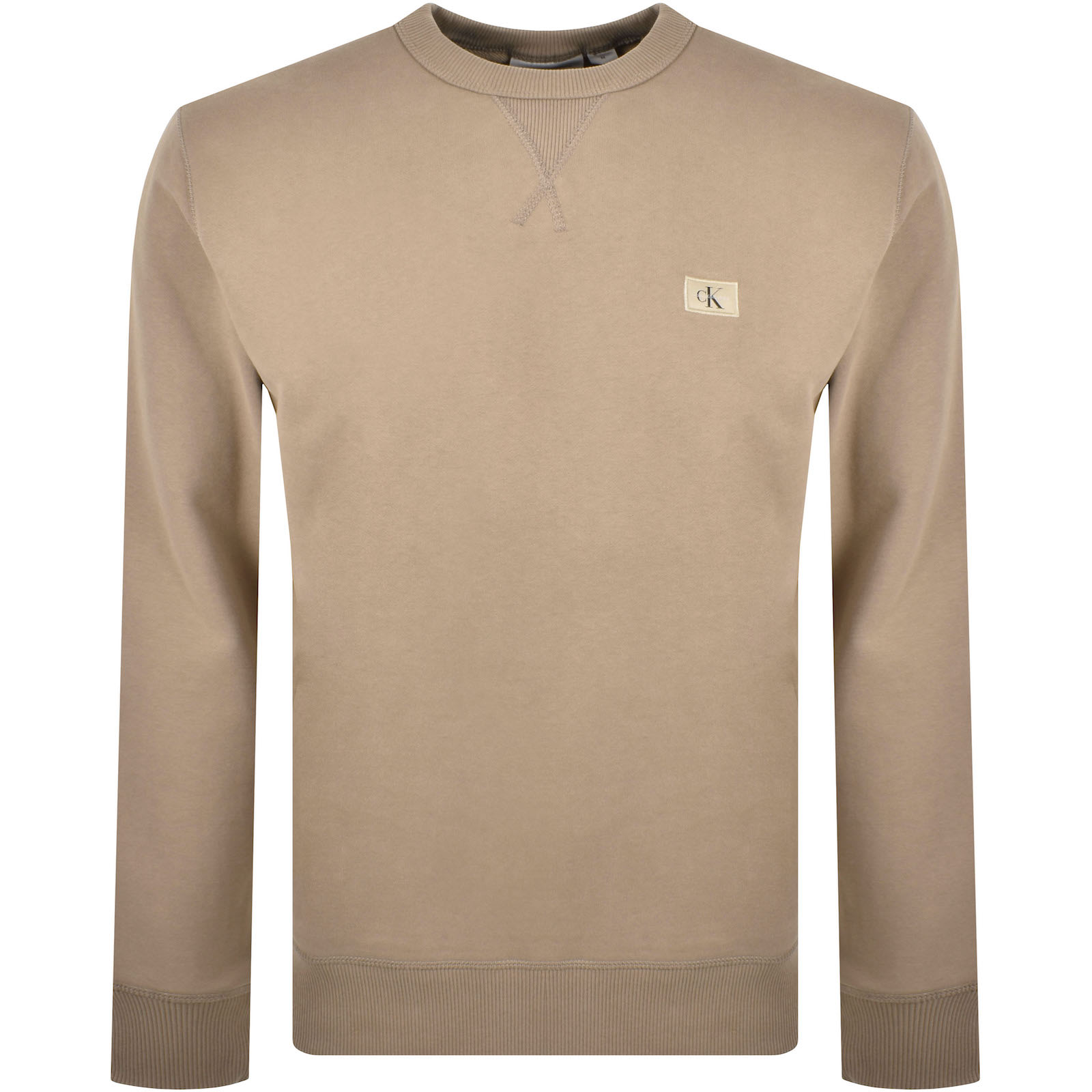 Calvin Klein Jeans Woven Label Sweatshirt Taupe In Brown