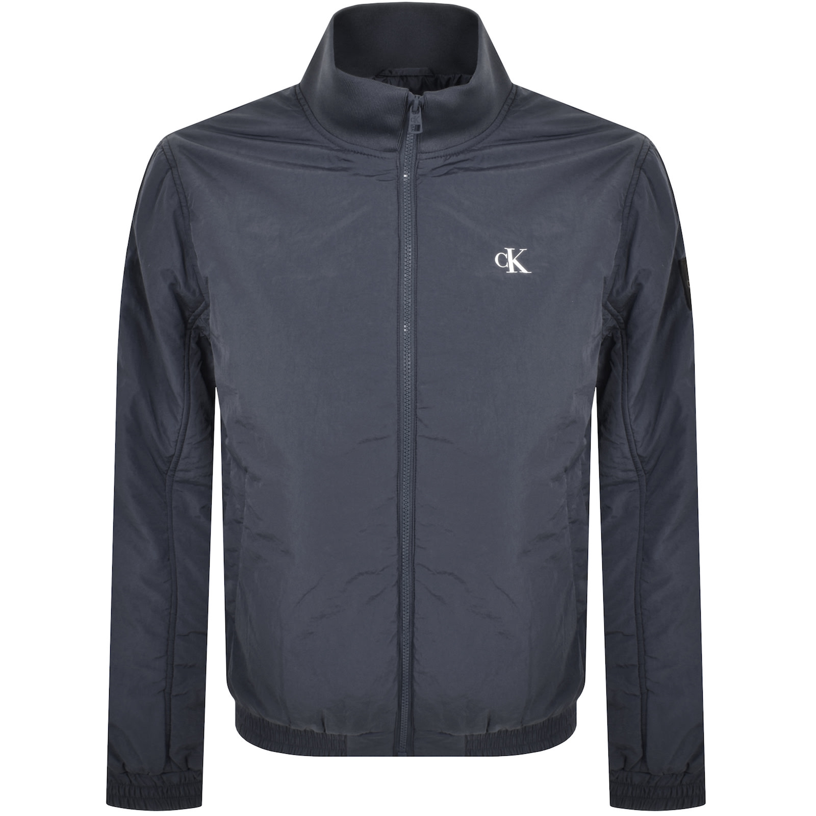 Calvin Klein Blue Zip-up Jacket With Stand Collar And Subtle Logo In Blue