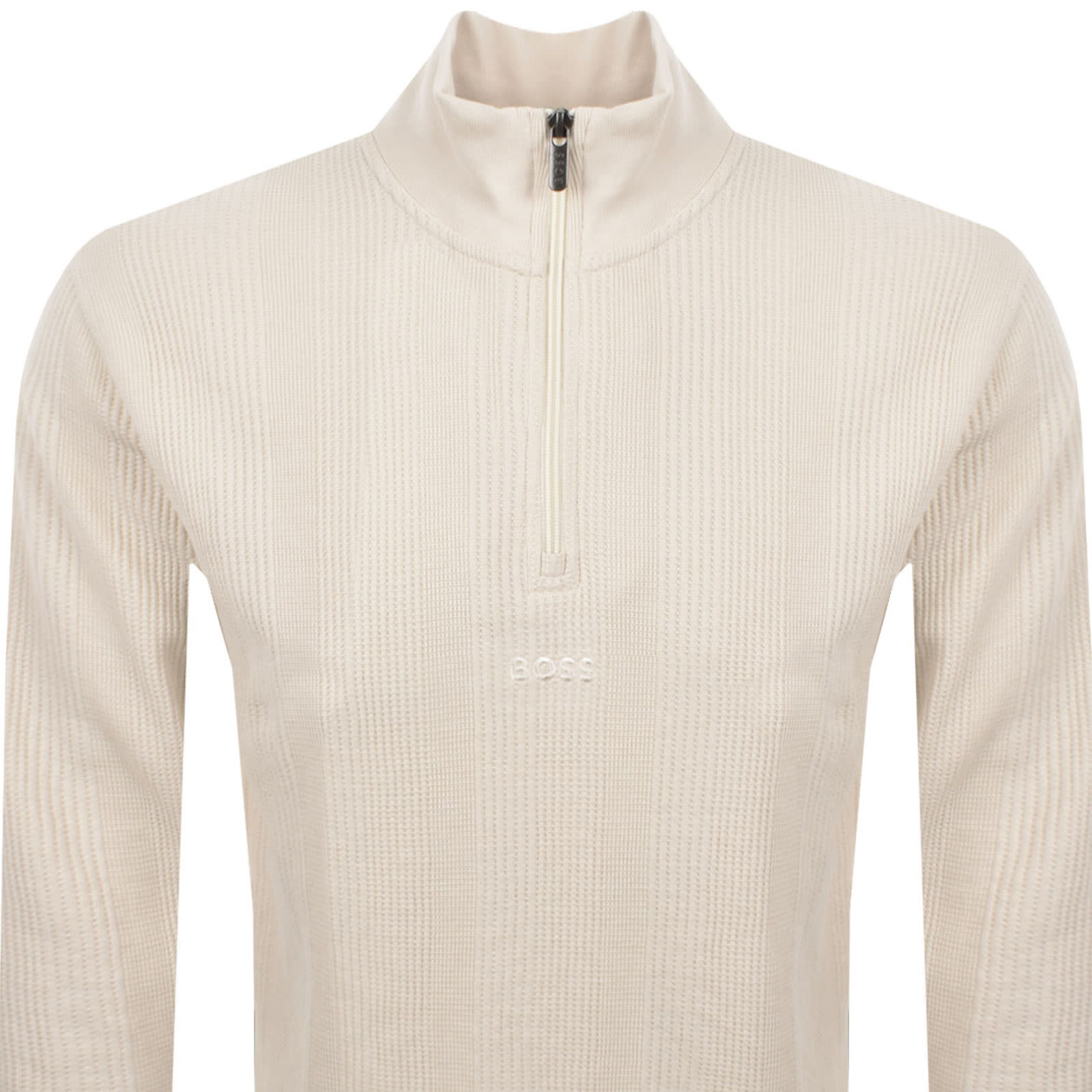 HUGO BOSS BOSS WAFFLE STRUCTURE QUARTER ZIP SWEATSHIRT CREAM