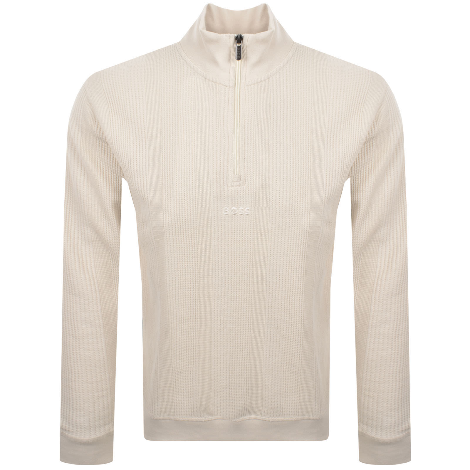 HUGO BOSS BOSS WAFFLE STRUCTURE QUARTER ZIP SWEATSHIRT CREAM