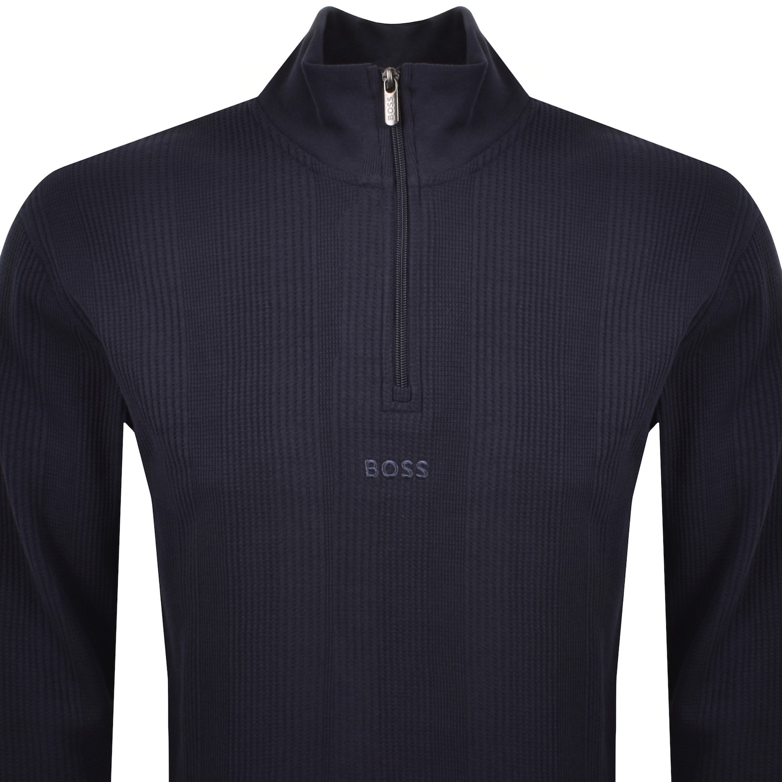 HUGO BOSS BOSS WAFFLE STRUCTURE QUARTER ZIP SWEATSHIRT NAVY