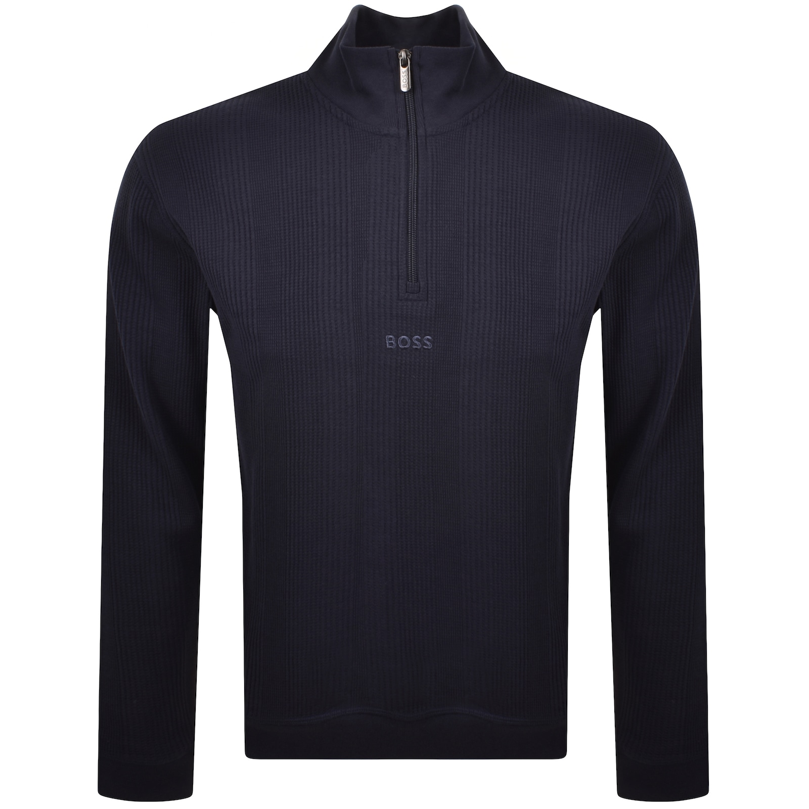 HUGO BOSS BOSS WAFFLE STRUCTURE QUARTER ZIP SWEATSHIRT NAVY