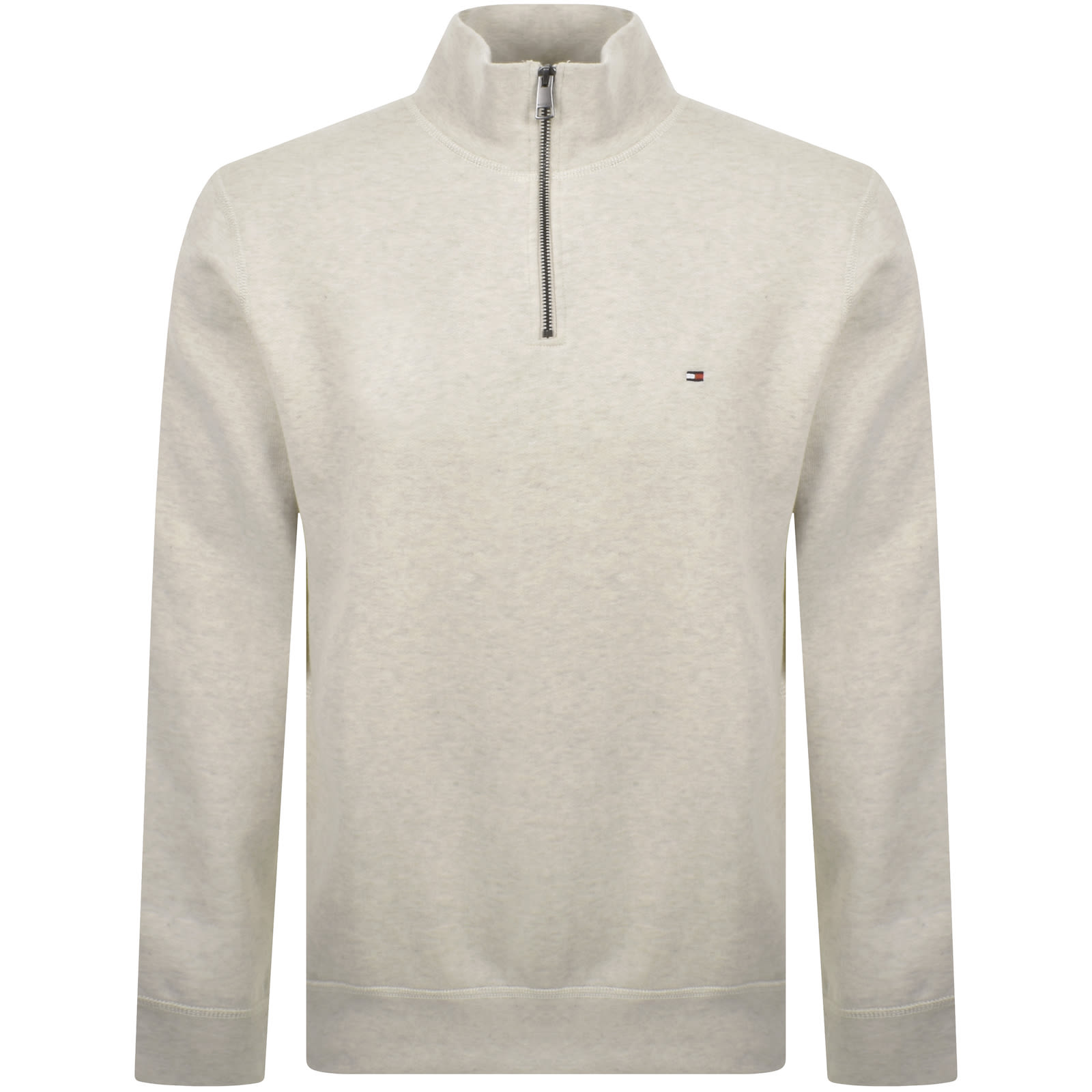 Shop Tommy Hilfiger Quarter Zip Fleece Sweatshirt Beige