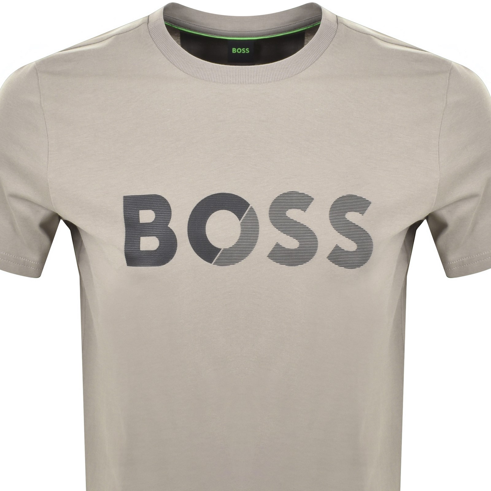 Shop Boss Athleisure Boss Tee Tape Logo Regular Fit T Shirt White In Khaki