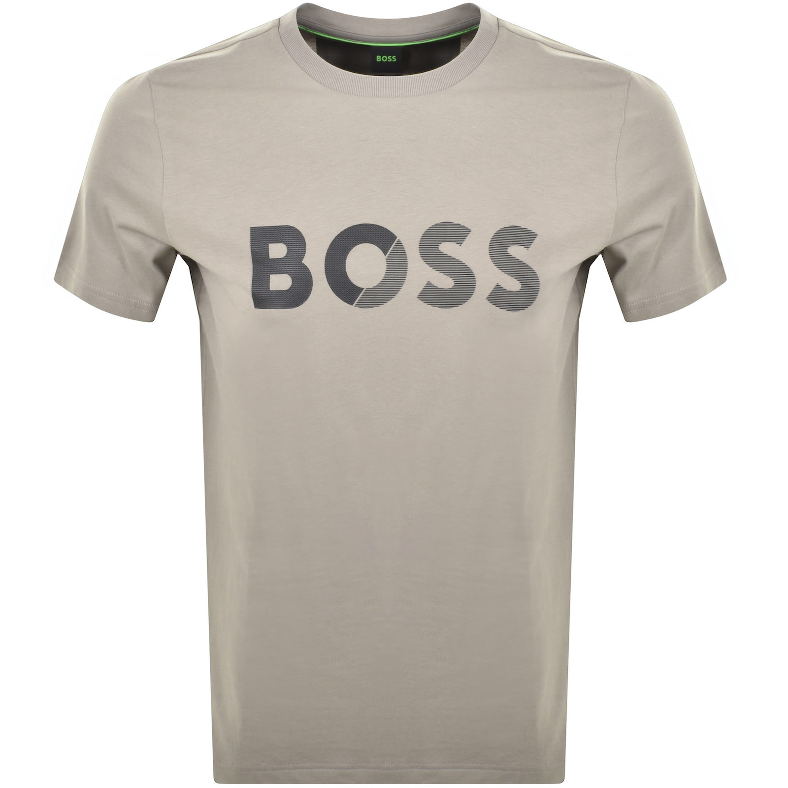 Shop Boss Athleisure Boss Tee Tape Logo Regular Fit T Shirt White In Khaki