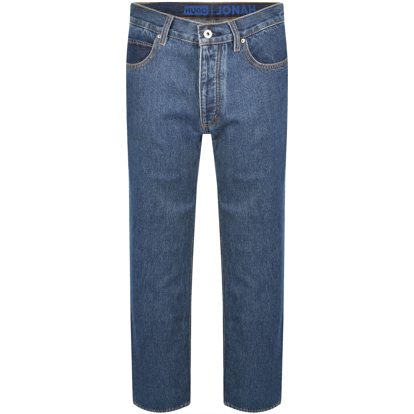 Hugo Blue Straight Fit Jonah Mid Wash Jeans In Blue