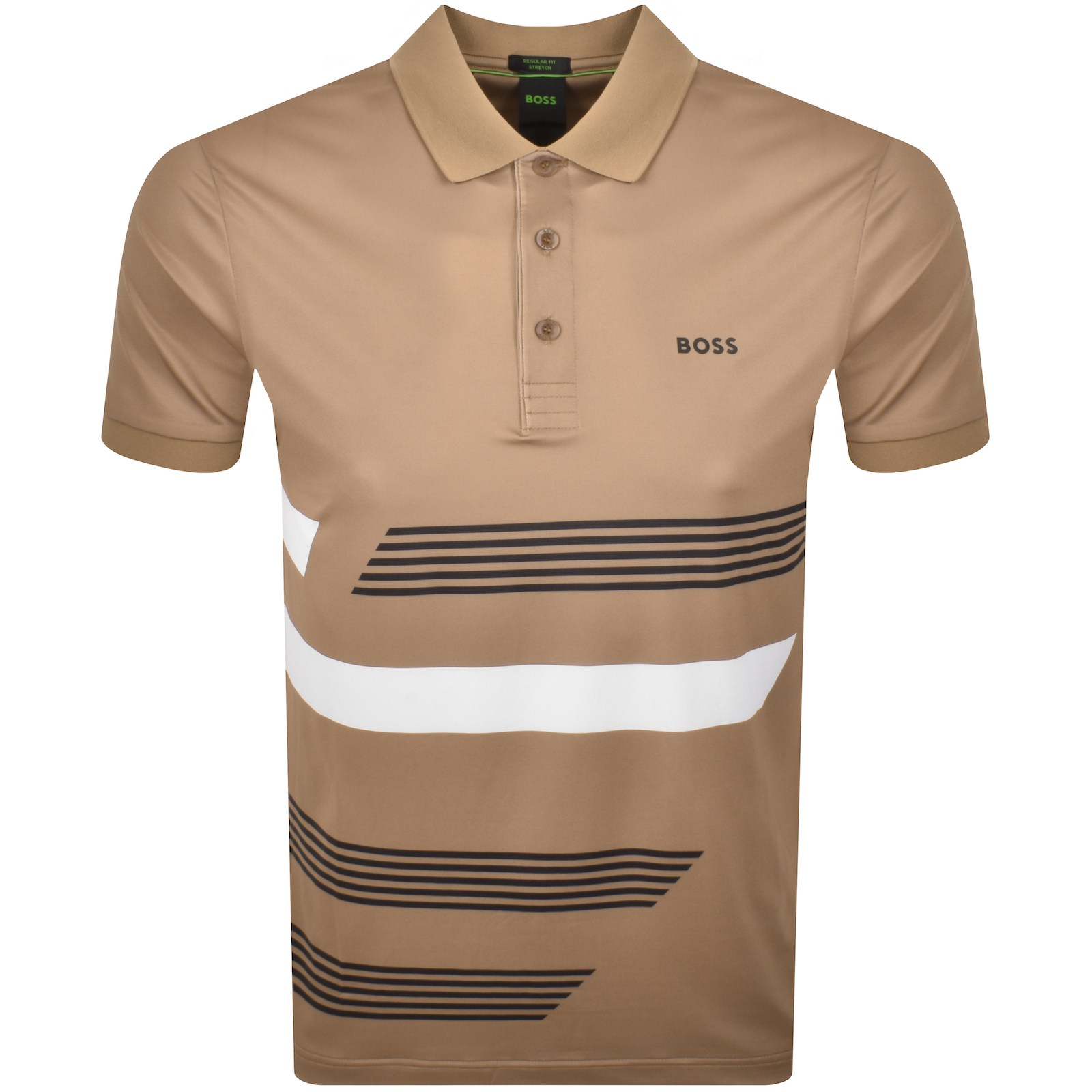 BOSS ATHLEISURE BOSS PADDY TAPE PRINT POLO T SHIRT BROWN