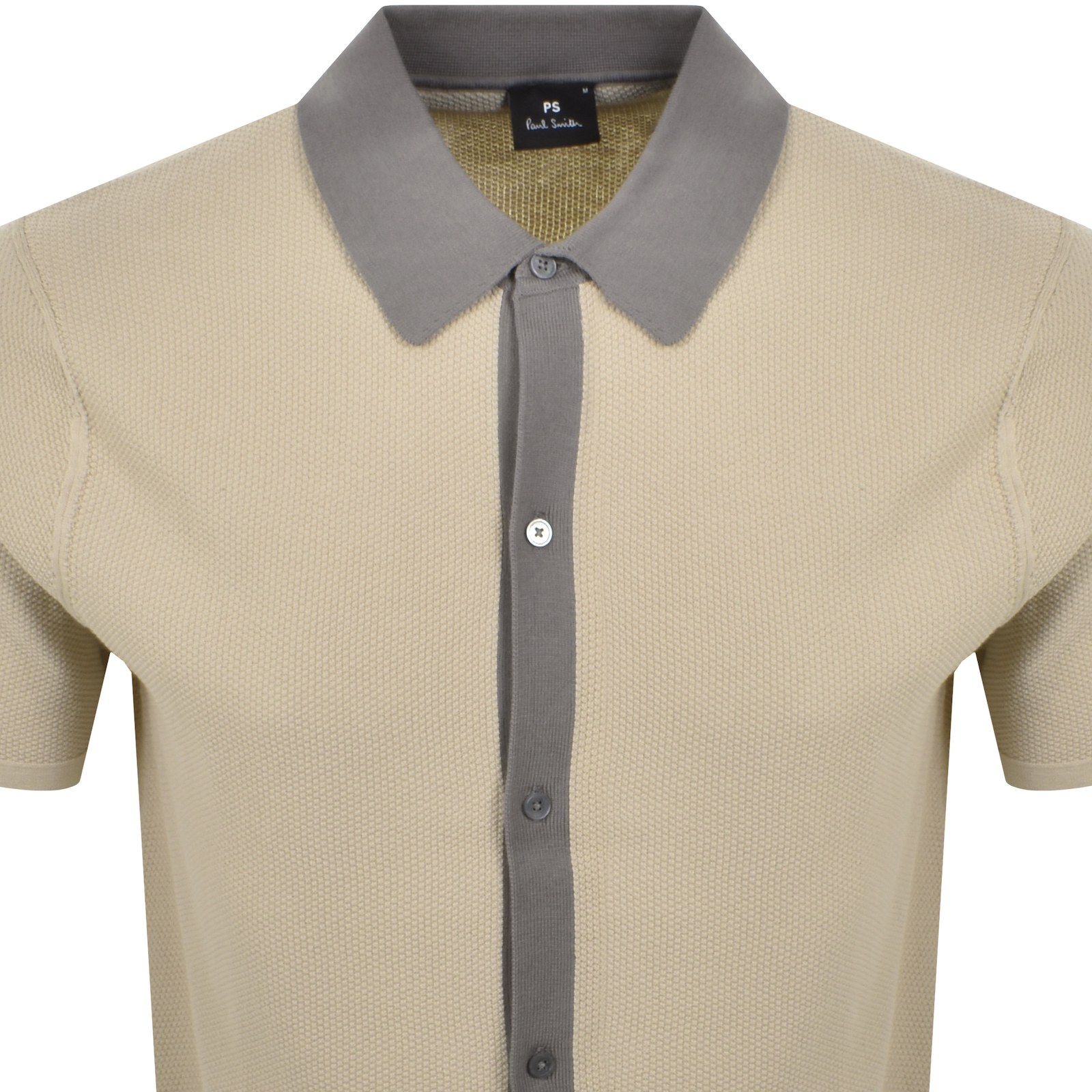Shop Paul Smith Button Front Knit Polo T Shirt Beige